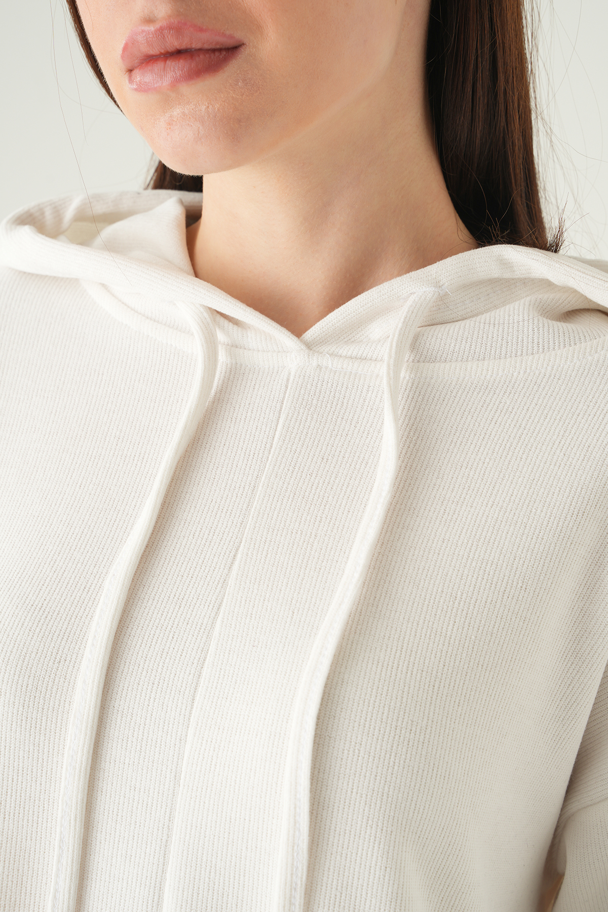 3087A Kapüşonlu Uzun Kol Tunik Ekru - RAYS