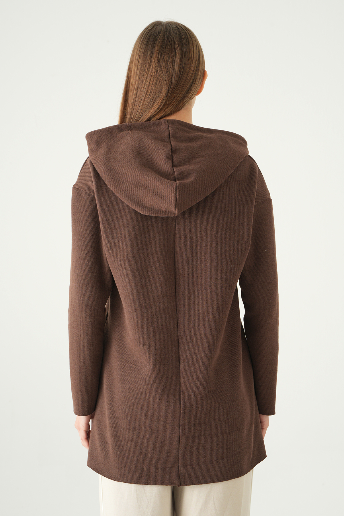 Kahve Kapüşonlu Uzun Kol Tunik 3087A - 5