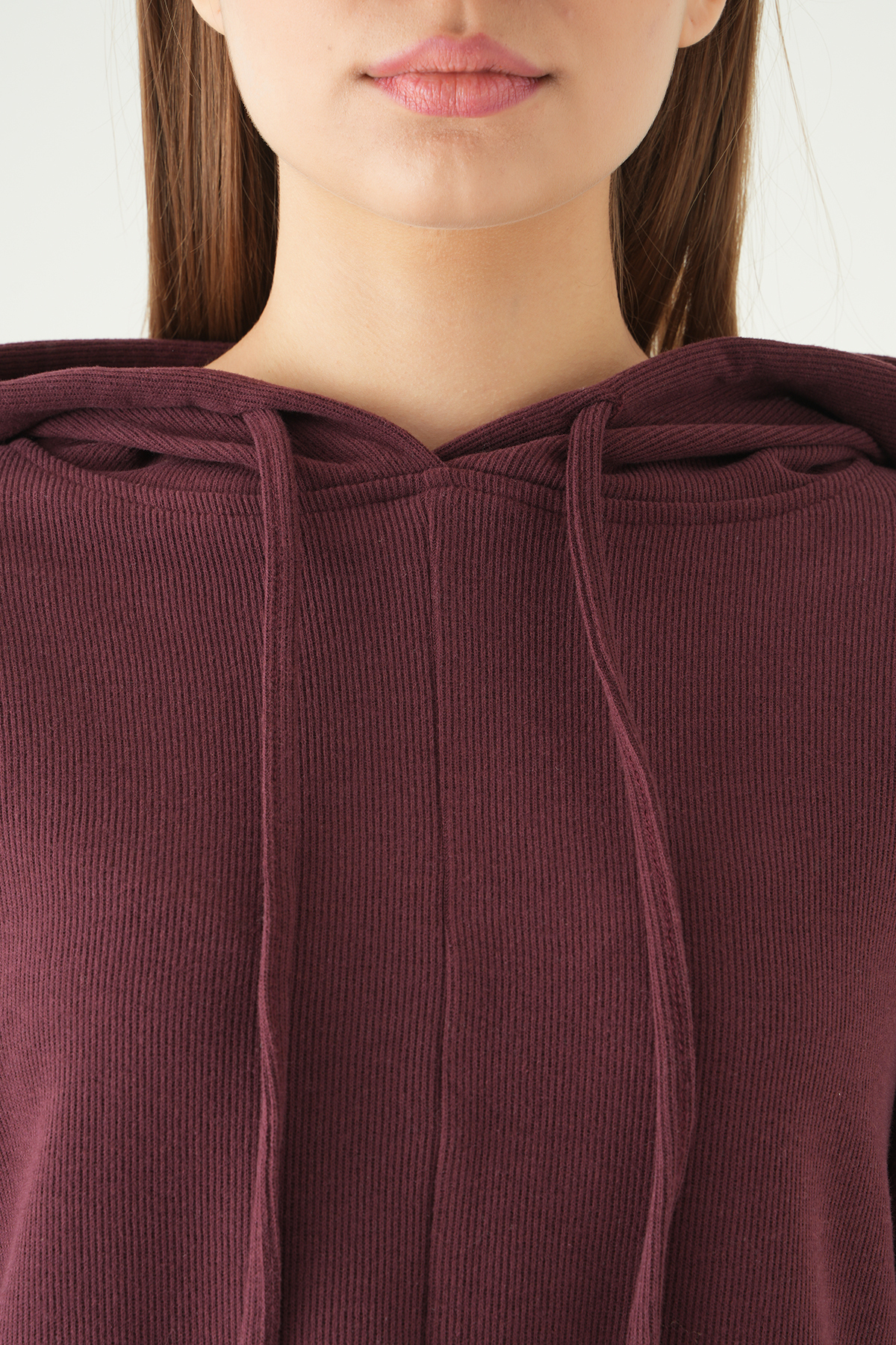 3087A Kapüşonlu Uzun Kol Tunik Mürdüm - RAYS