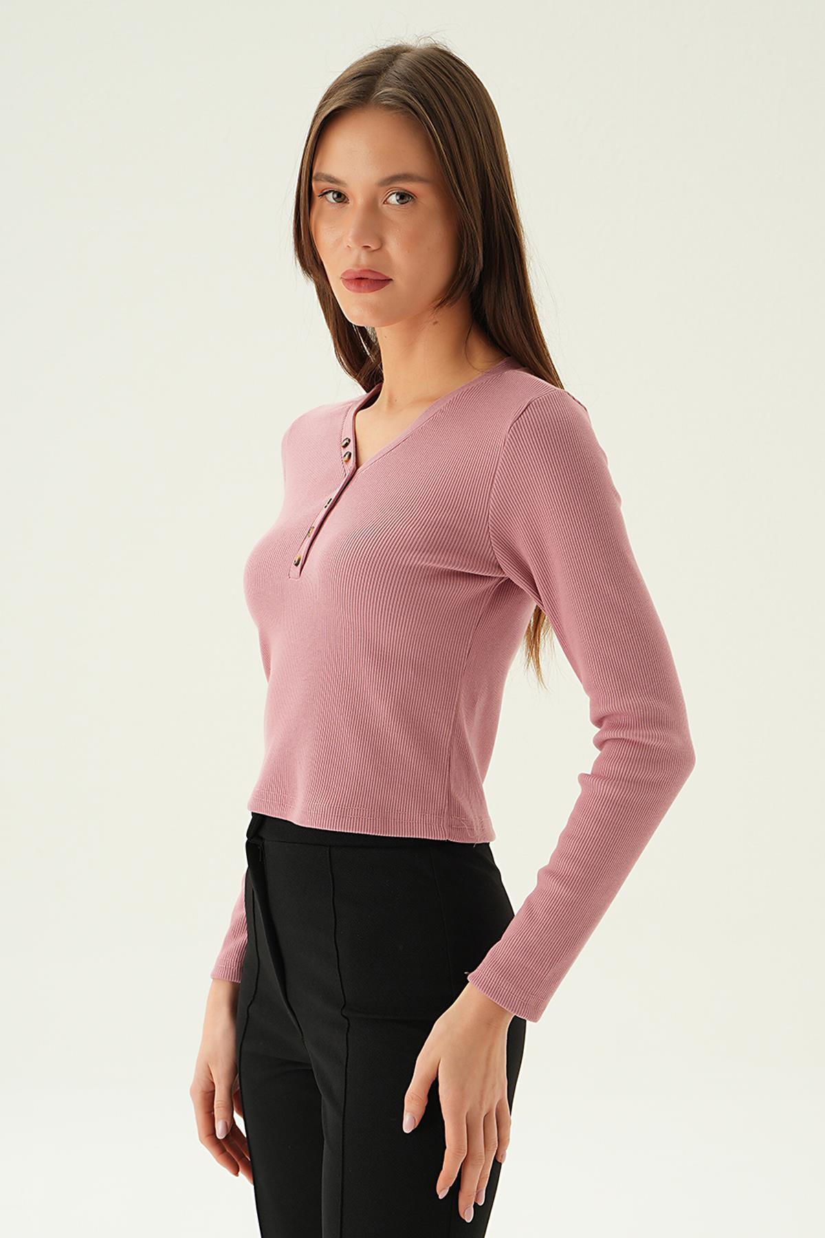 Gül Düğme Detay Bluz 3093 - 3