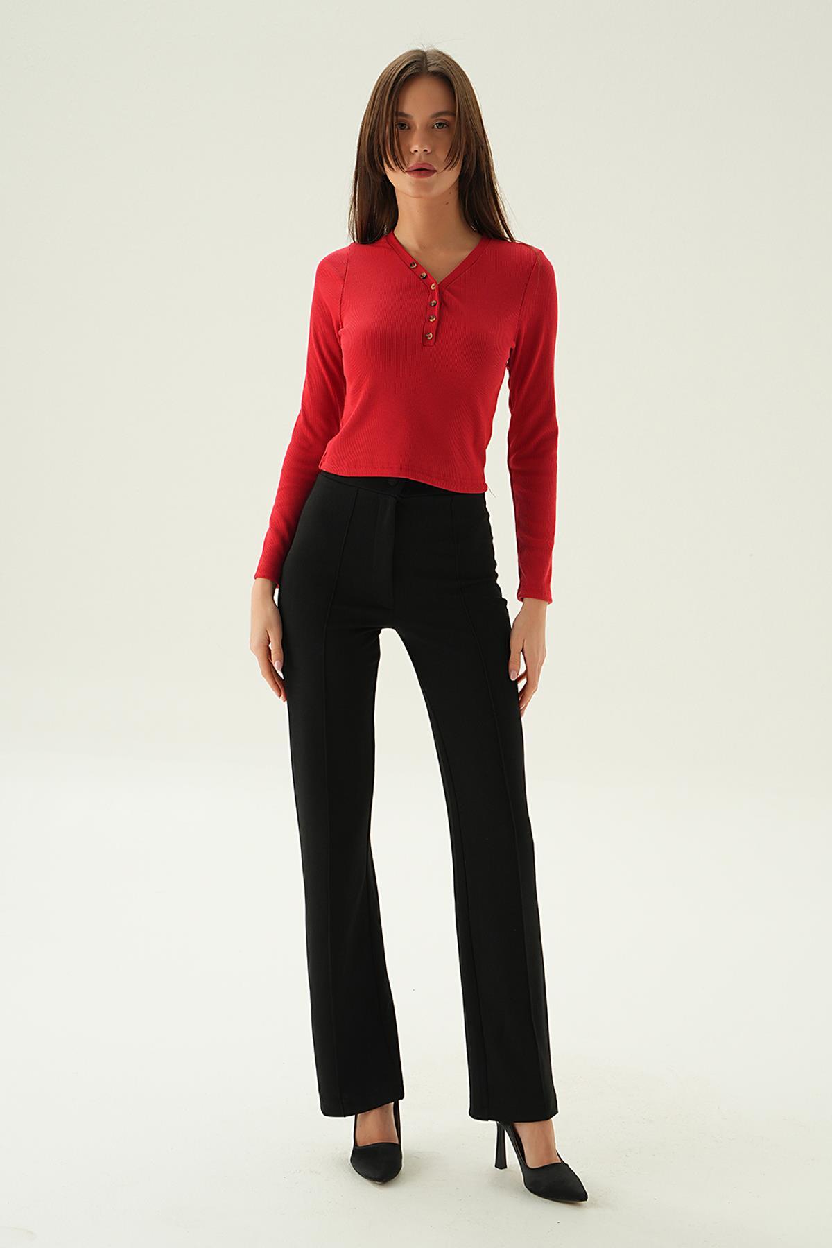 Kırmızı Düğme Detay Bluz 3093 - 2