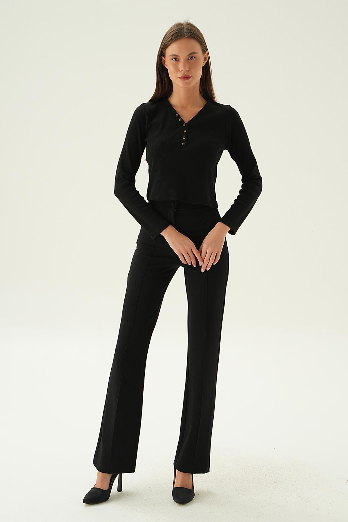 Siyah Düğme Detay Bluz 3093 - 6