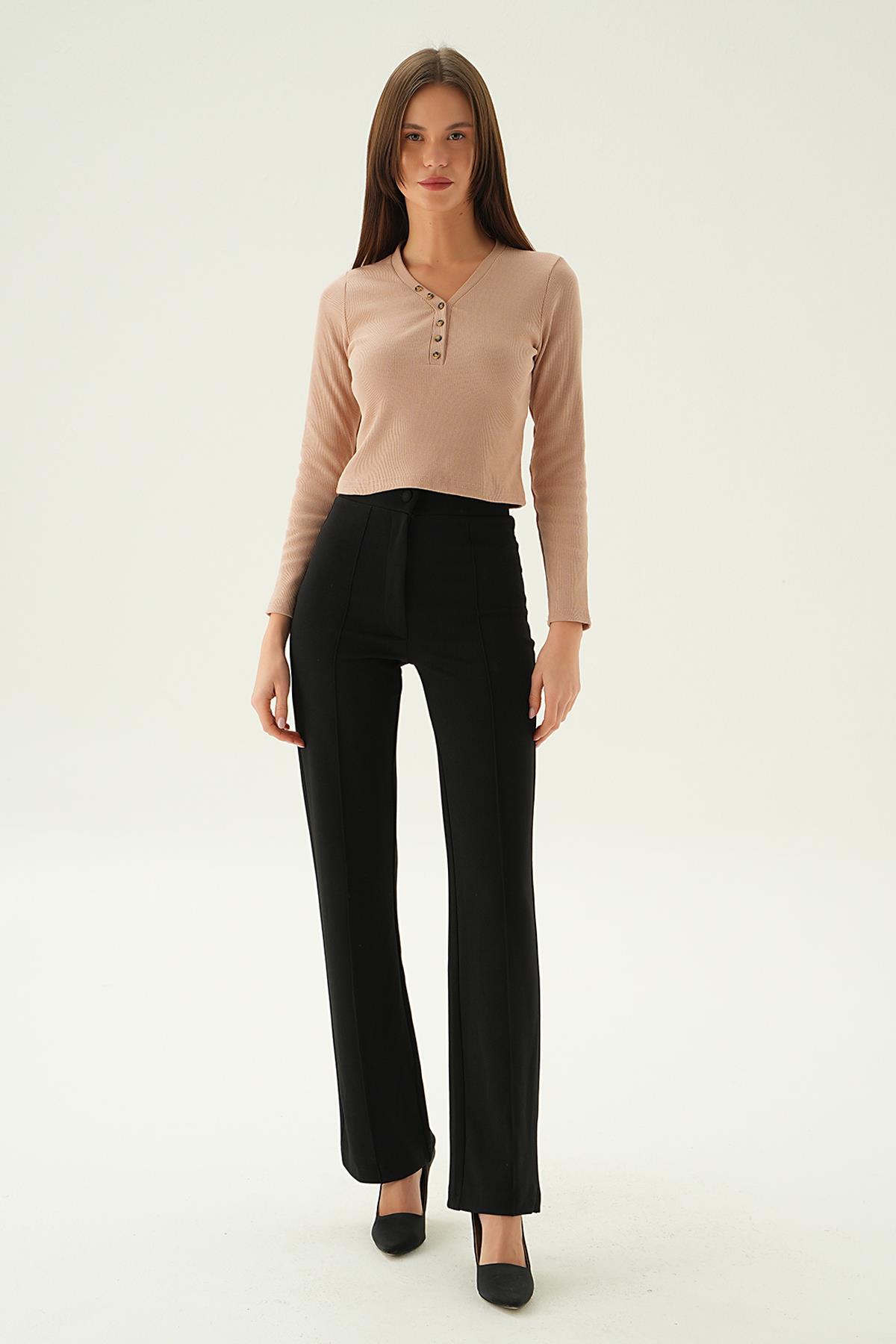 3093 Düğme Detay Bluz Vizon - 6