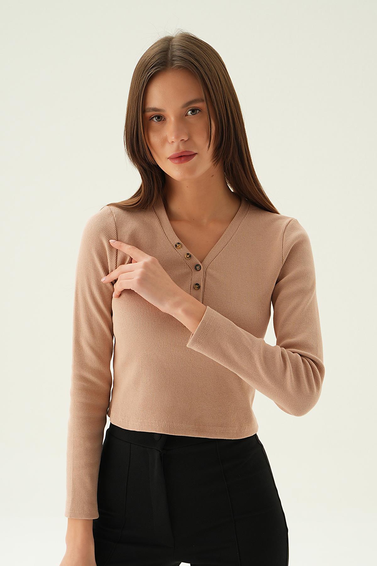 Vizon Düğme Detay Bluz 3093 - 3