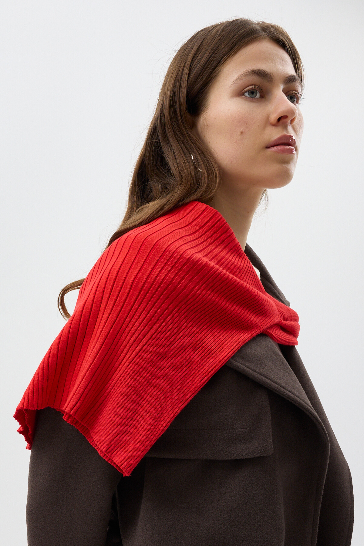 Acı Kahve Kuşaklı Yaka Detaylı Uzun Kadın Trenç Kaban 3095A - 8