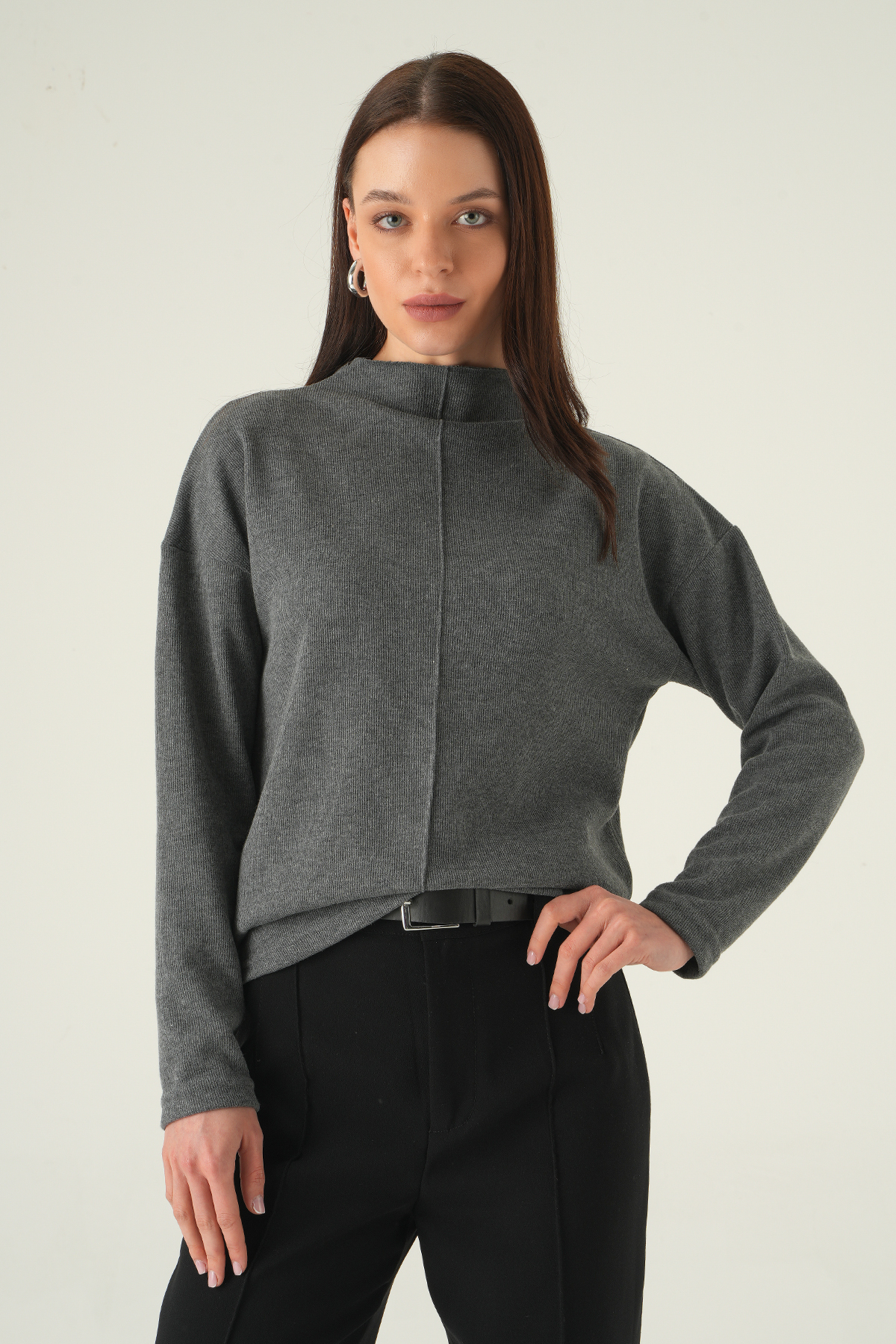 3096A Bisiklet Yaka Tunik Antrasit - RAYS (1)