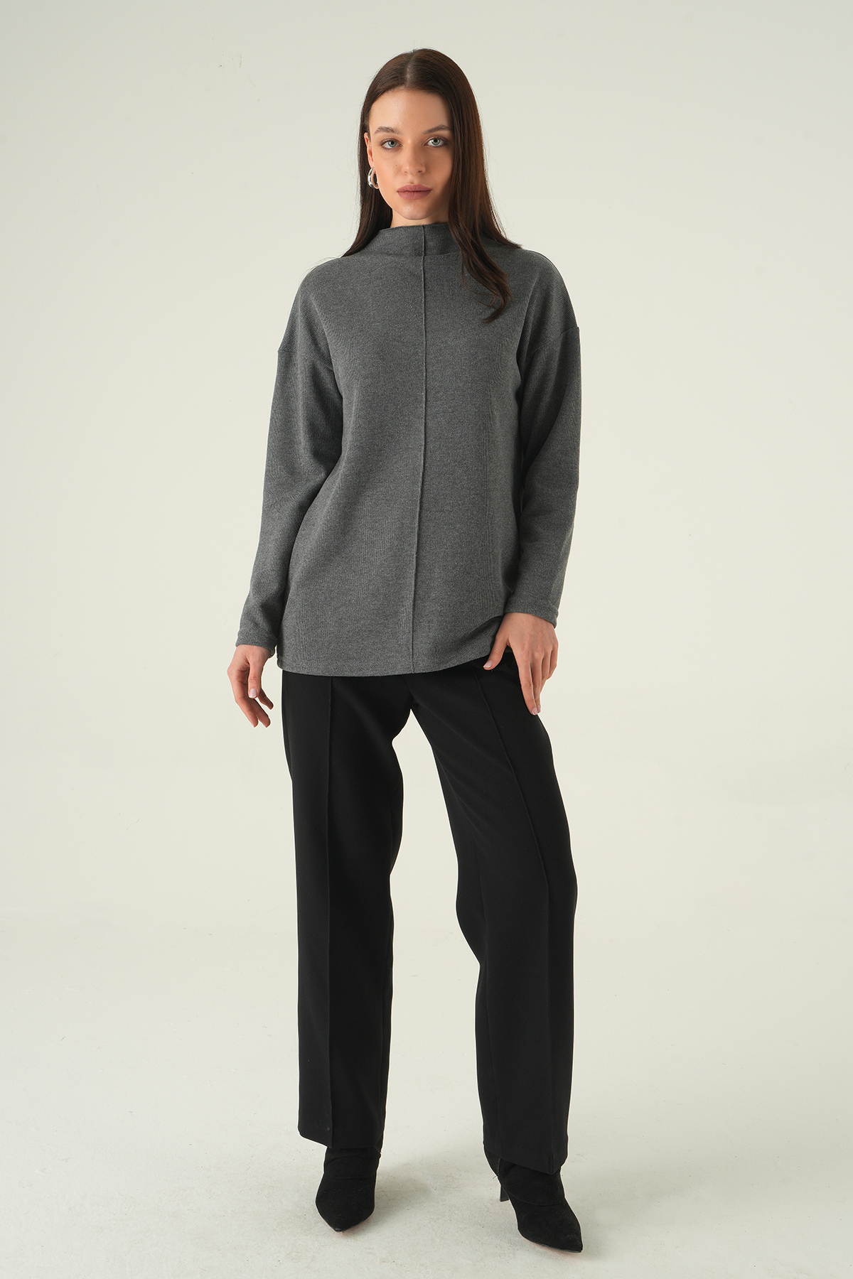 3096A Bisiklet Yaka Tunik Antrasit - 3