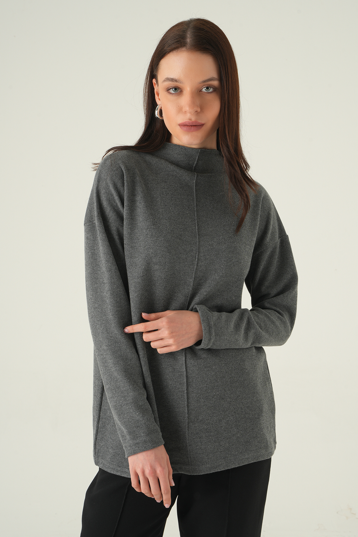 3096A Bisiklet Yaka Tunik Antrasit - RAYS