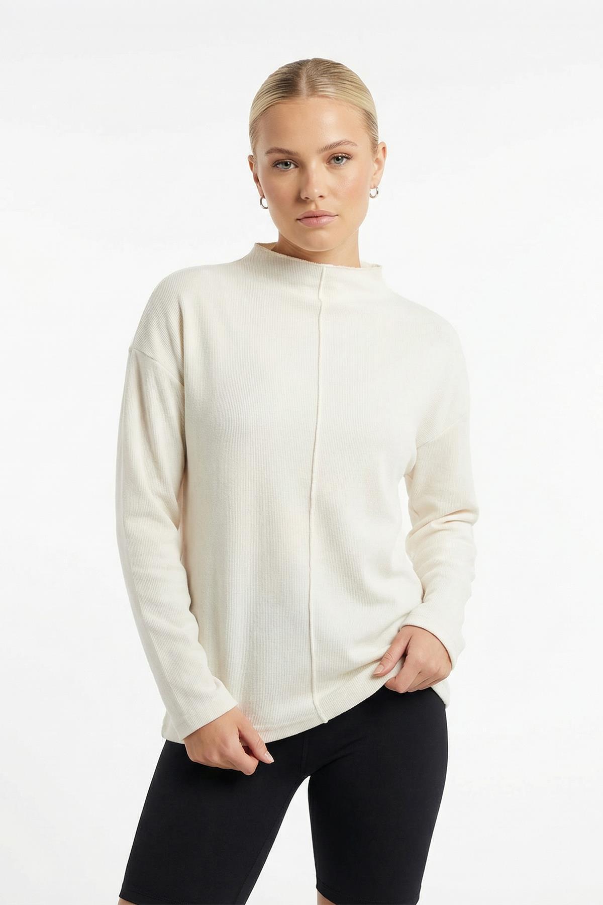 3096A Bisiklet Yaka Tunik Ekru - RAYS