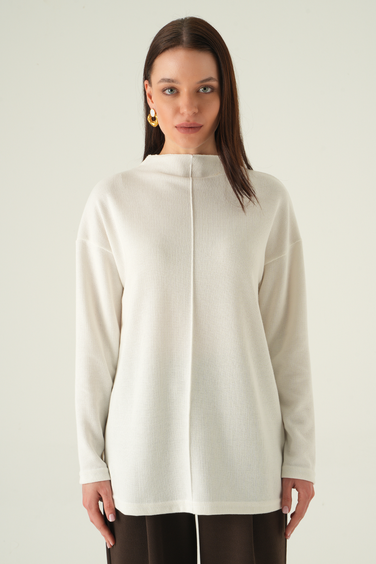 3096A Bisiklet Yaka Tunik Ekru - RAYS