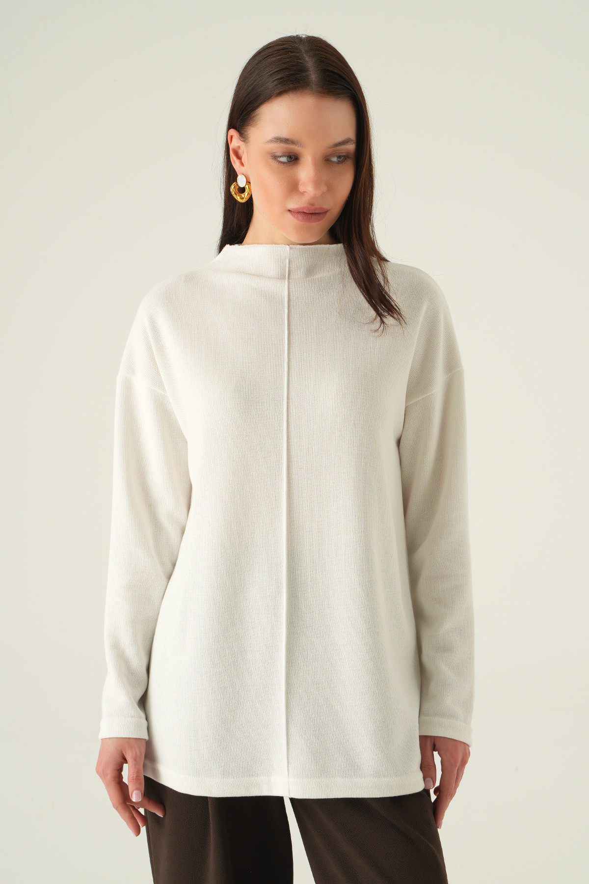 3096A Bisiklet Yaka Tunik Ekru - RAYS