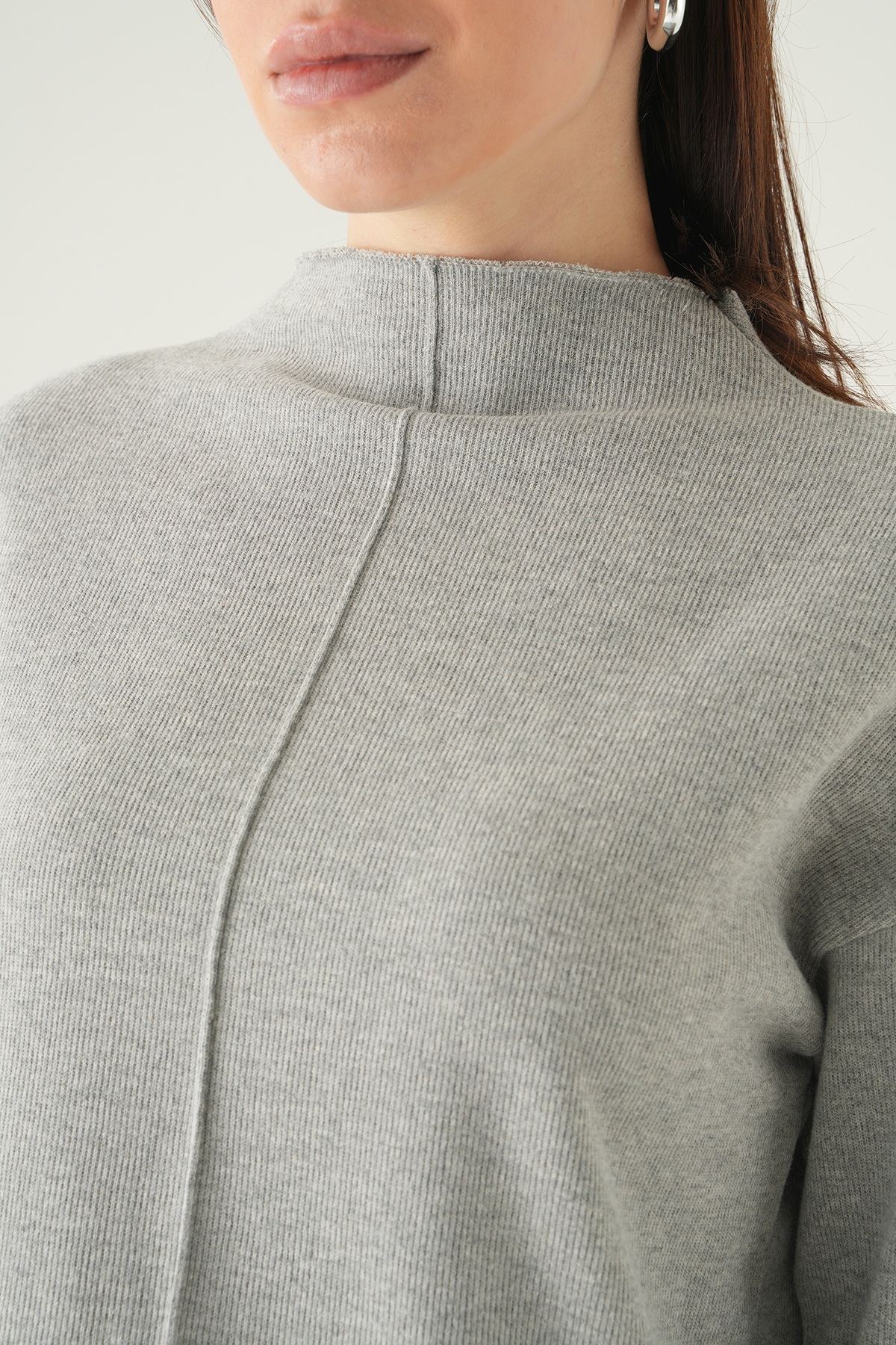 3096A Bisiklet Yaka Tunik Gri - 4