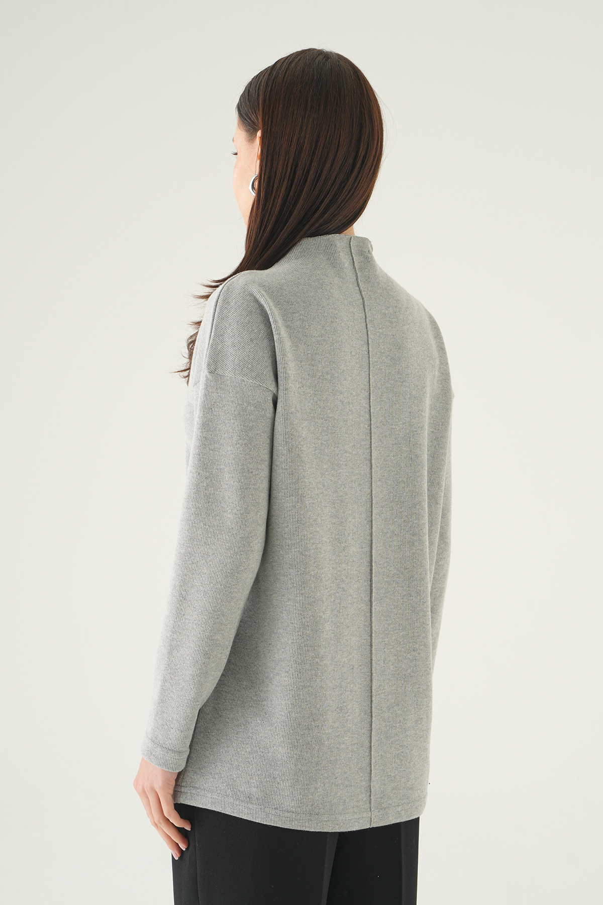 3096A Bisiklet Yaka Tunik Gri - 5