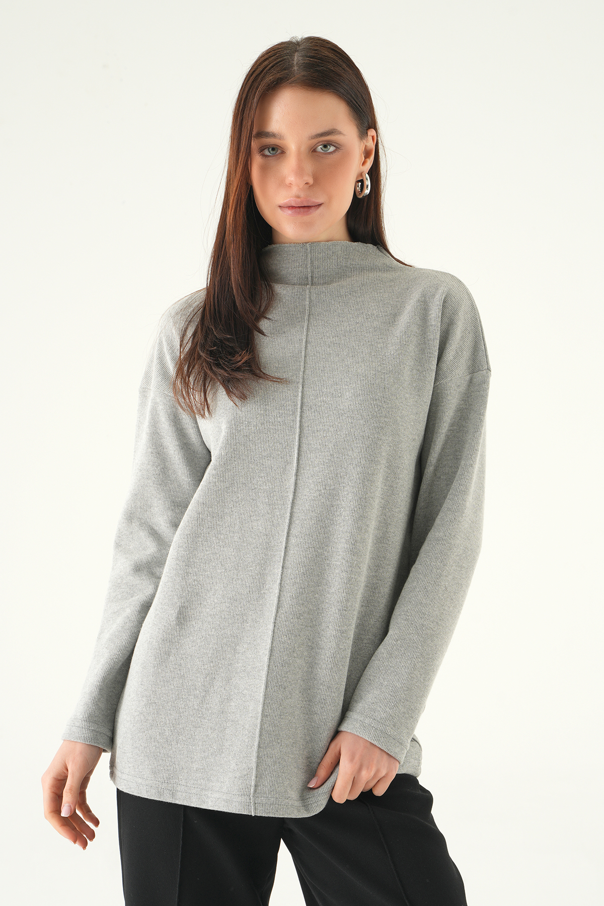 Gri Bisiklet Yaka Kazak 3096A - RAYS