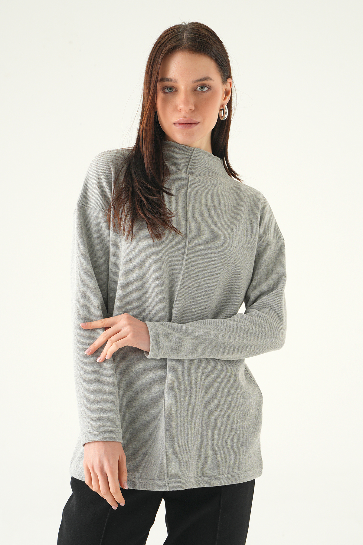 Gri Bisiklet Yaka Kazak 3096A - 6