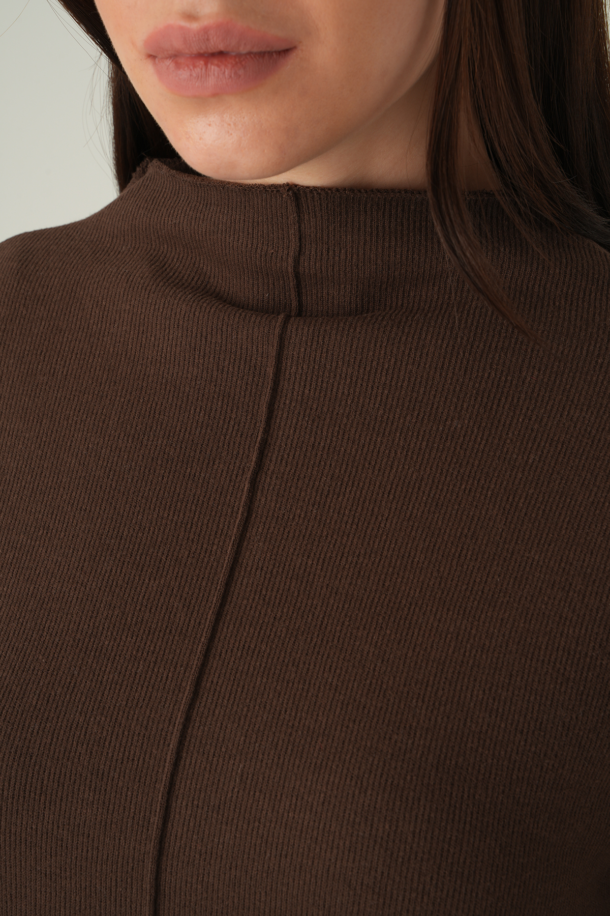 3096A Bisiklet Yaka Tunik Kahve - RAYS