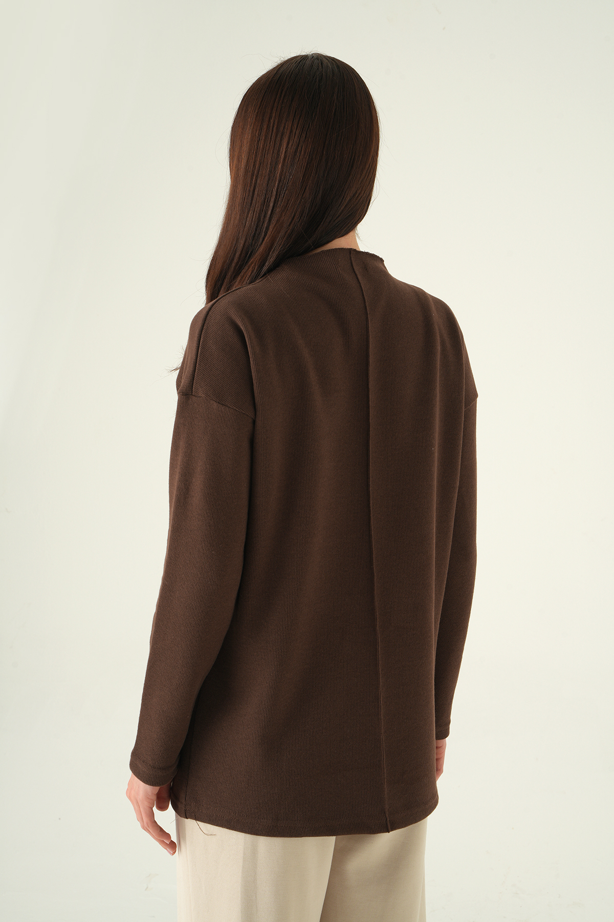 3096A Bisiklet Yaka Tunik Kahve - 5