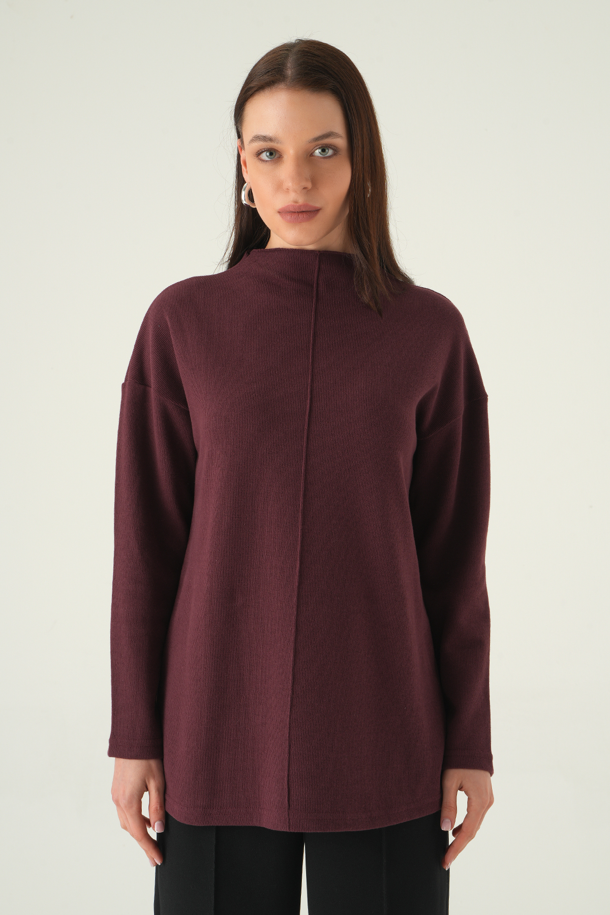 3096A Bisiklet Yaka Tunik Mürdüm - 2