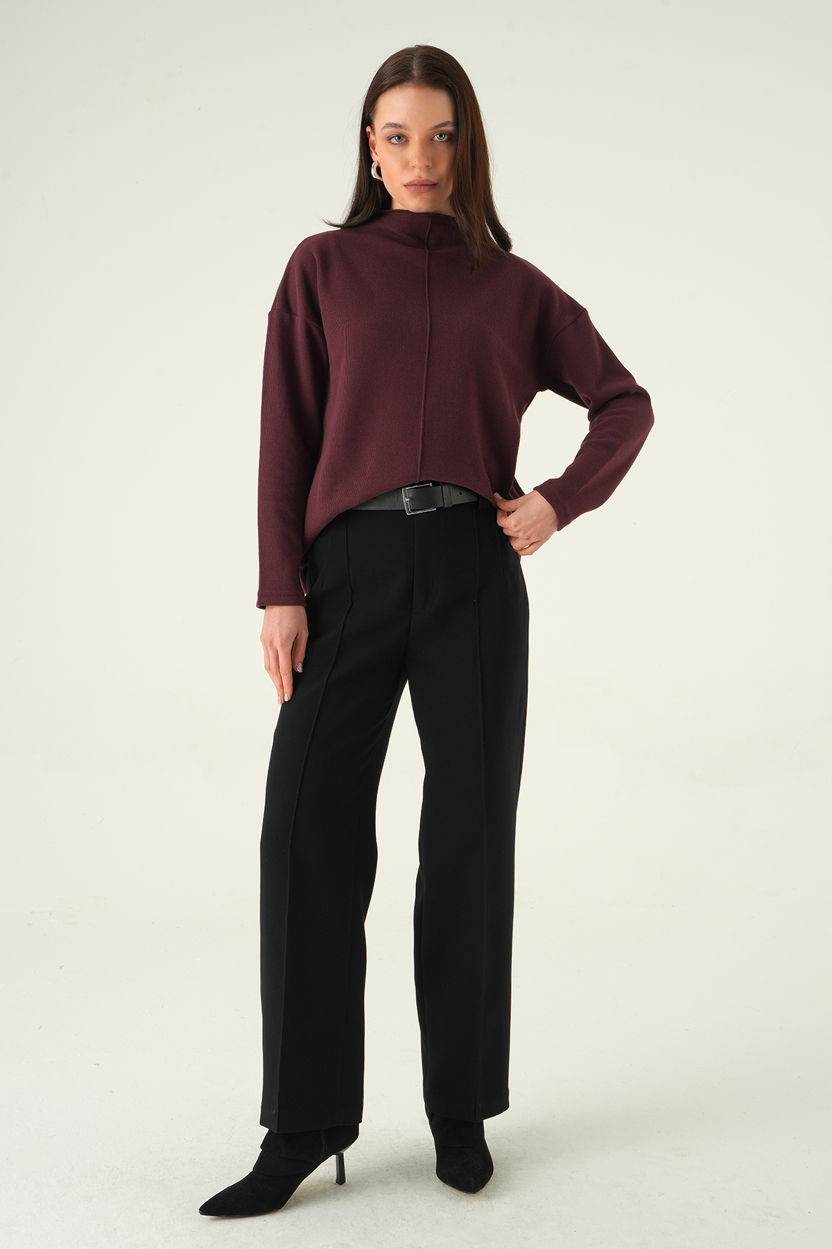 3096A Bisiklet Yaka Tunik Mürdüm - 3