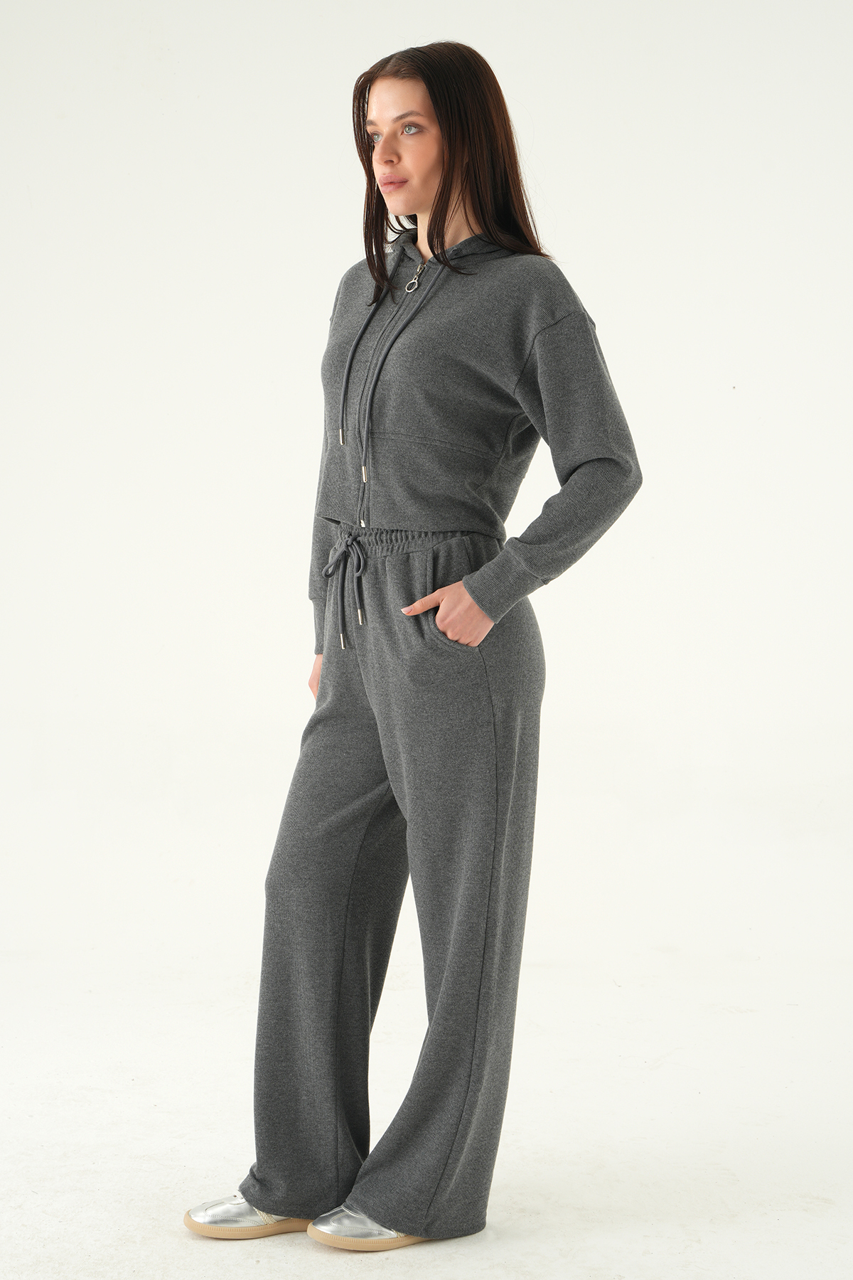 Antrasit Kapüşonlu Hırka Pantolon Takım 3097A - RAYS