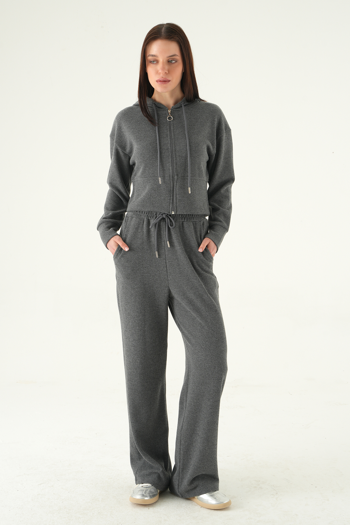 Antrasit Kapüşonlu Hırka Pantolon Takım 3097A - RAYS