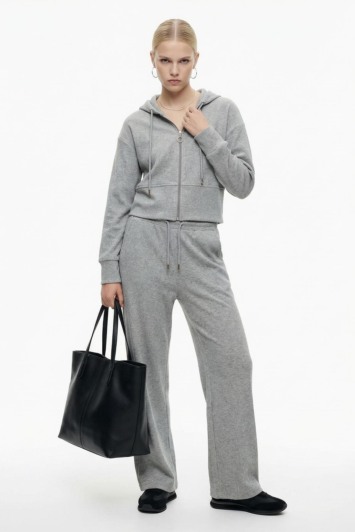 3097A Kapüşonlu Hırka Pantolon Takım Gri - RAYS