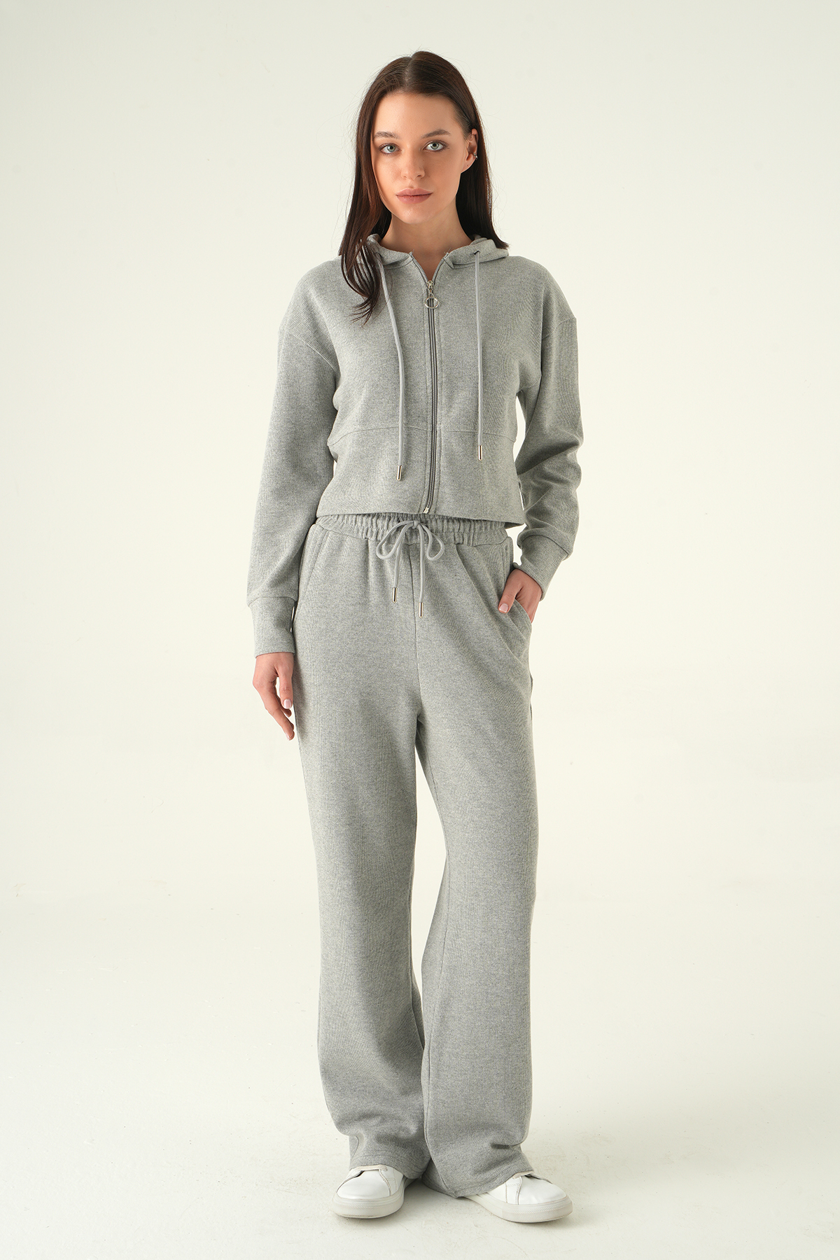 3097A Kapüşonlu Hırka Pantolon Takım Gri - 1