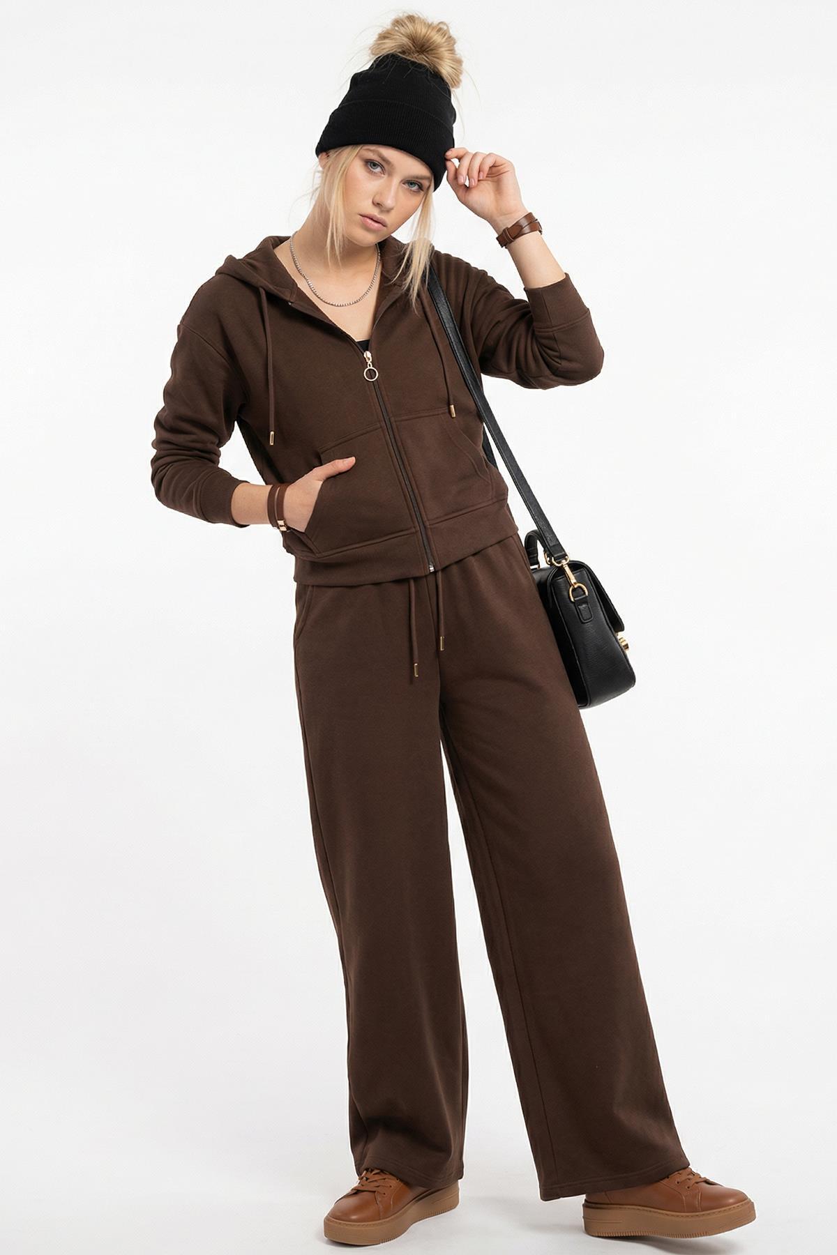 3097A Kapüşonlu Hırka Pantolon Takım Kahve - RAYS