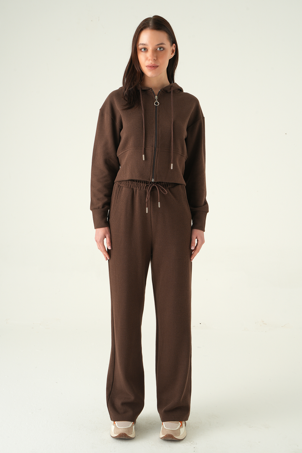 Kahve Kapüşonlu Hırka Pantolon Takım 3097A - 6
