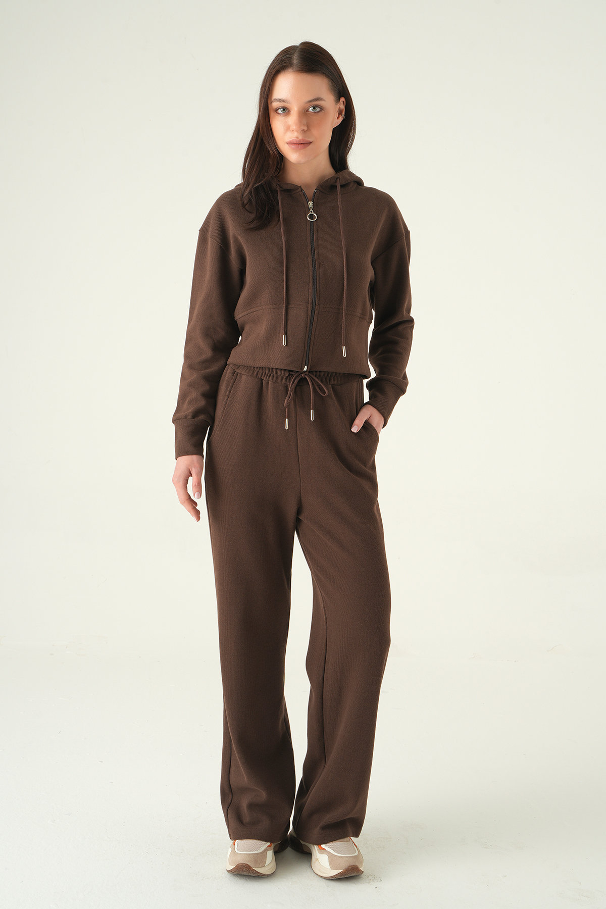 Kahve Kapüşonlu Hırka Pantolon Takım 3097A - 7