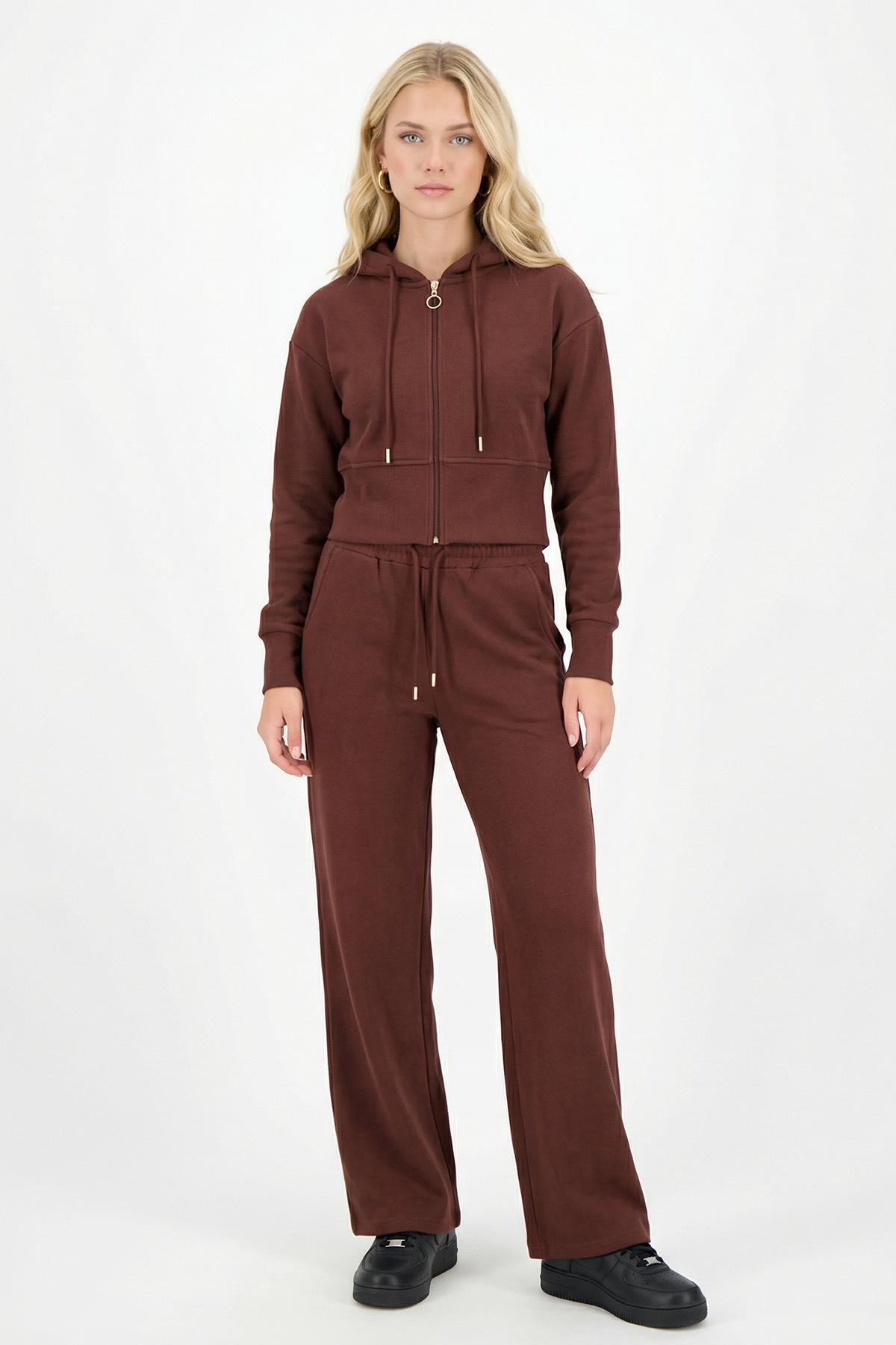 3097A Kapüşonlu Hırka Pantolon Takım Mürdüm - RAYS