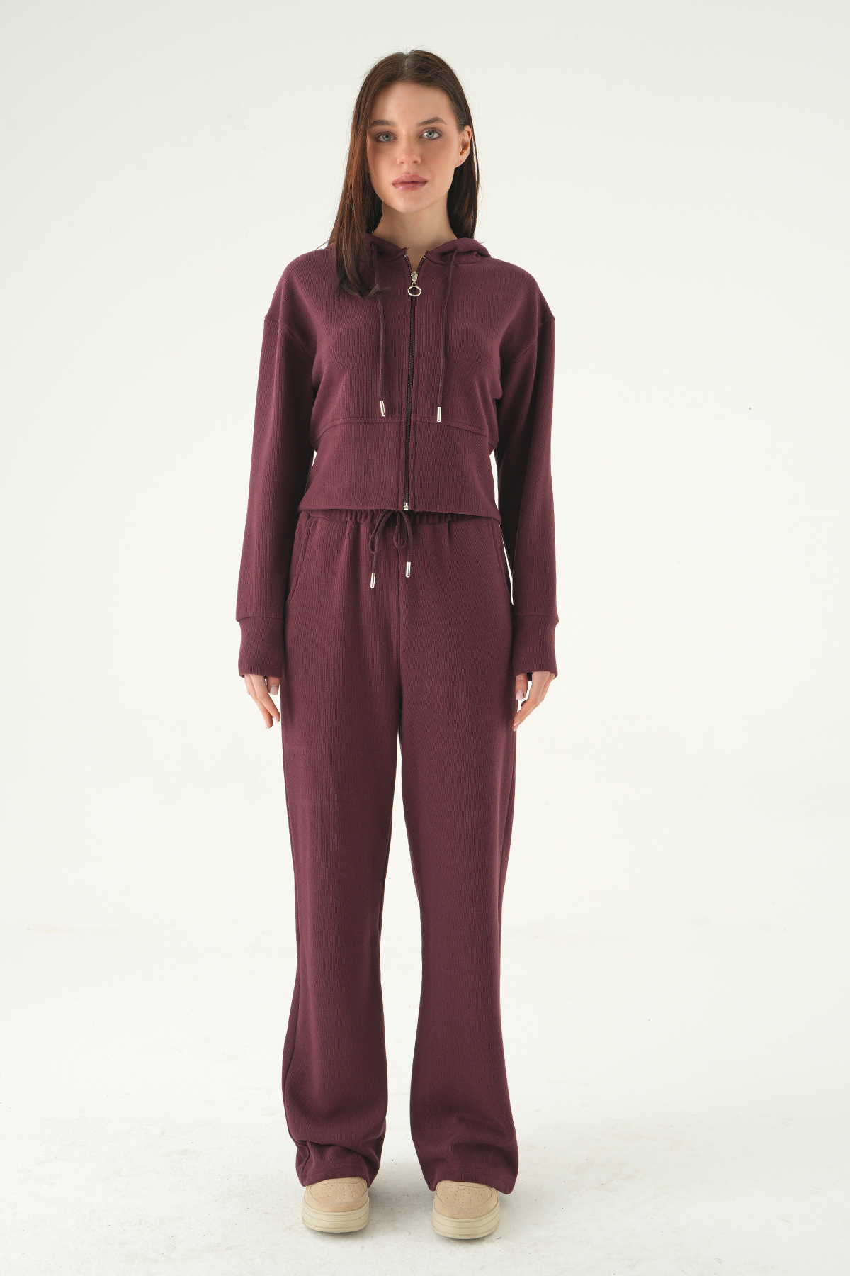 Mürdüm Kapüşonlu Hırka Pantolon Takım 3097A - 2