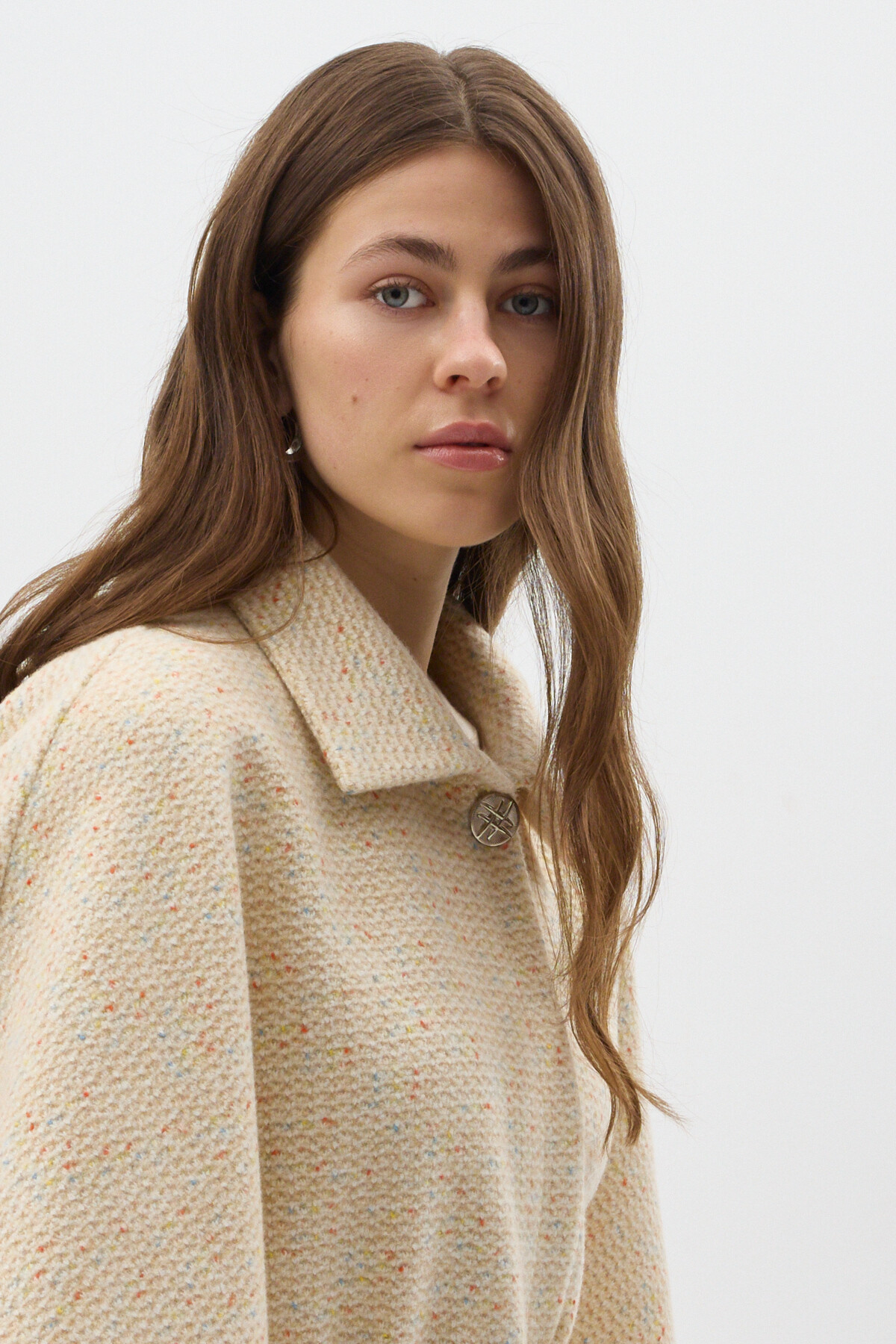 Bej Gömlek Yaka Kuşaklı Panço Kadın Kaban 3099A - 7