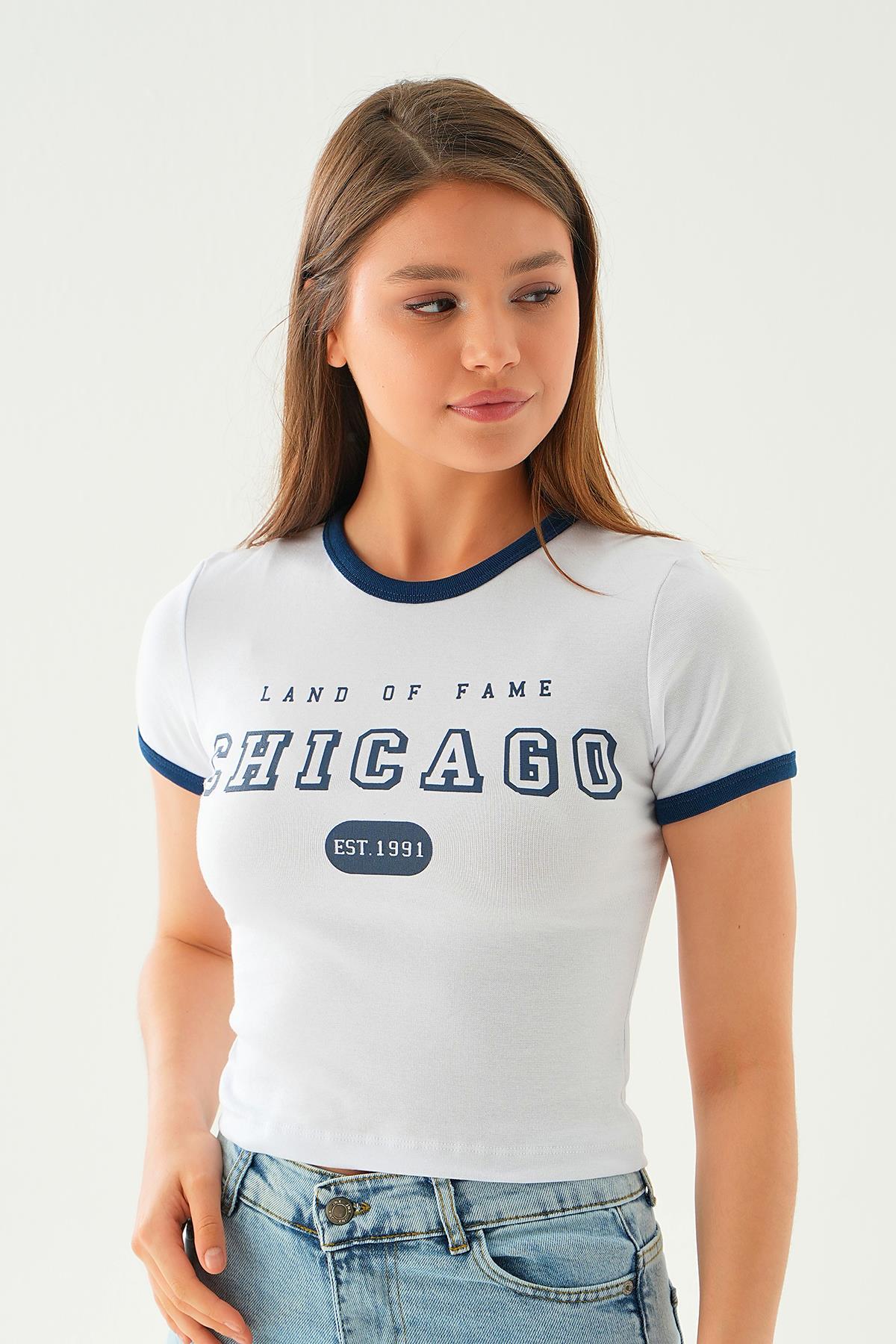 Beyaz Chıcago Tişört 3100 - 3