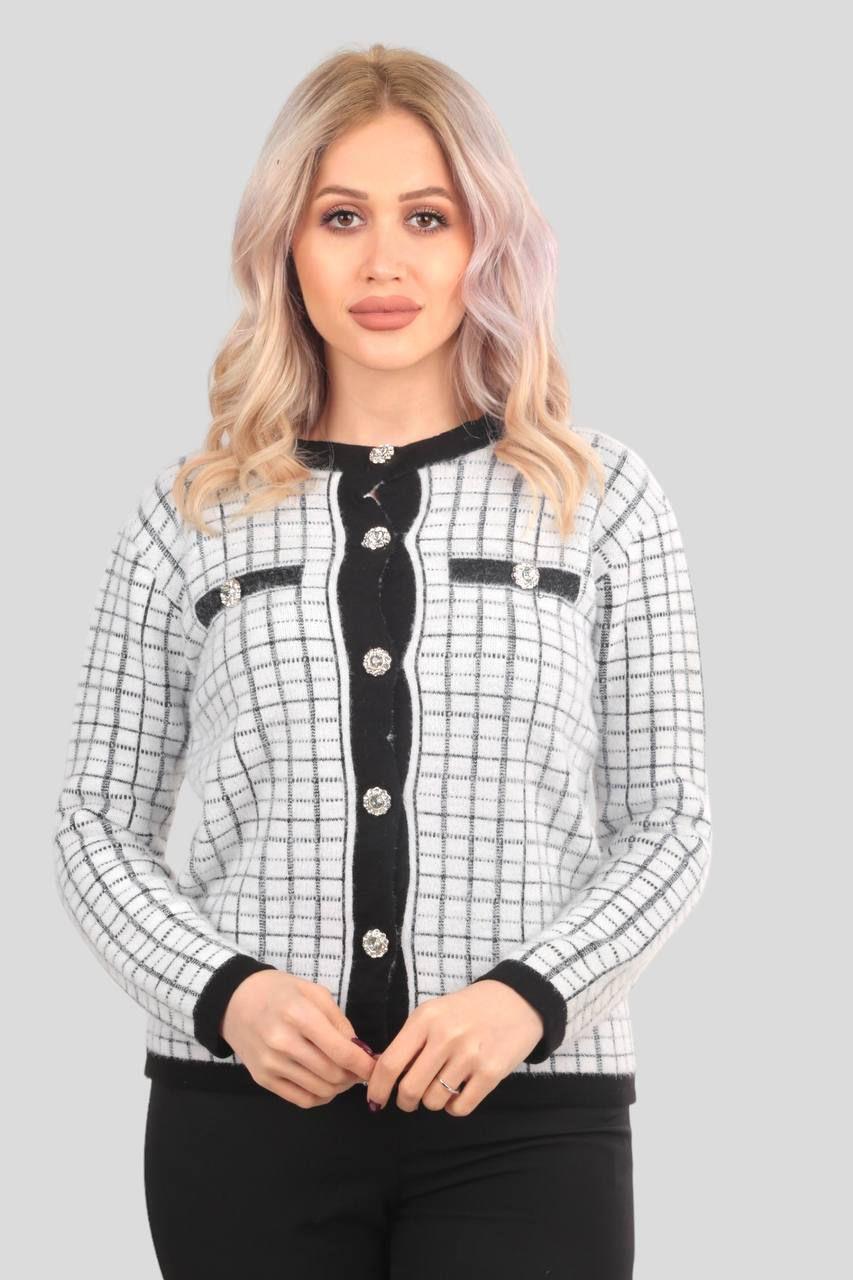 Beyaz Kareli Düğmeli Ceket 3100 - 1