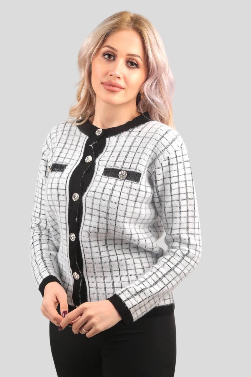 Beyaz Kareli Düğmeli Ceket 3100 - 3