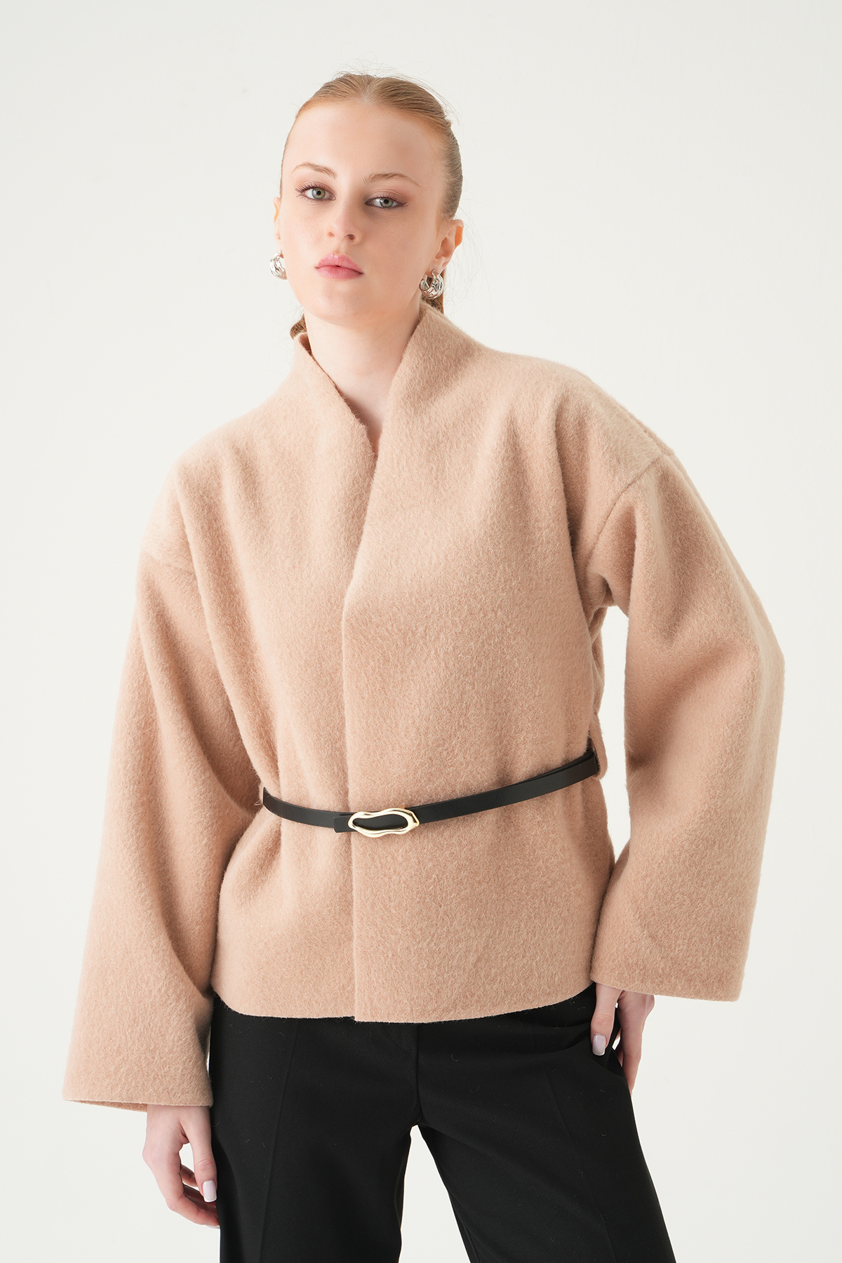 Bej Kemerli Ceket 3100A - 1