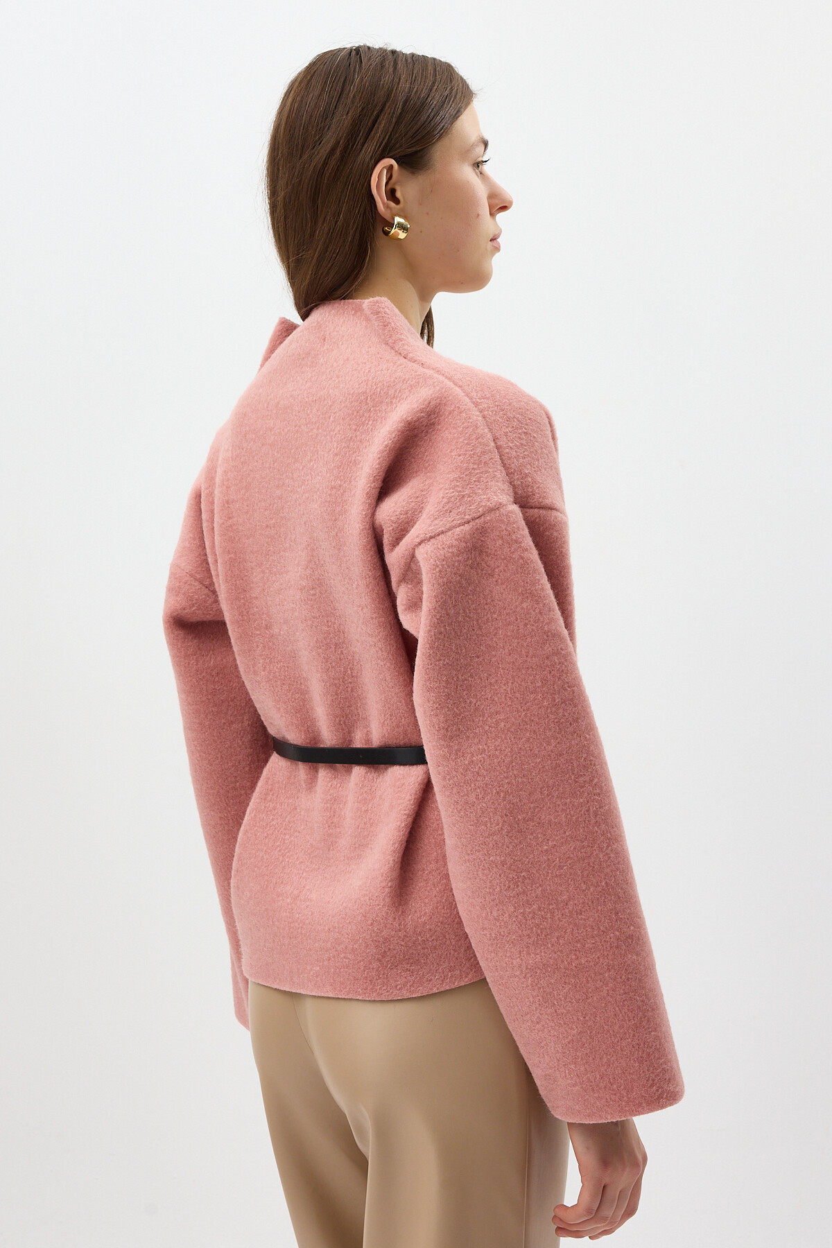 Gül Hâkim Yaka Kemer Detaylı Kısa Kaşe Kadın Ceket 3100A - 5