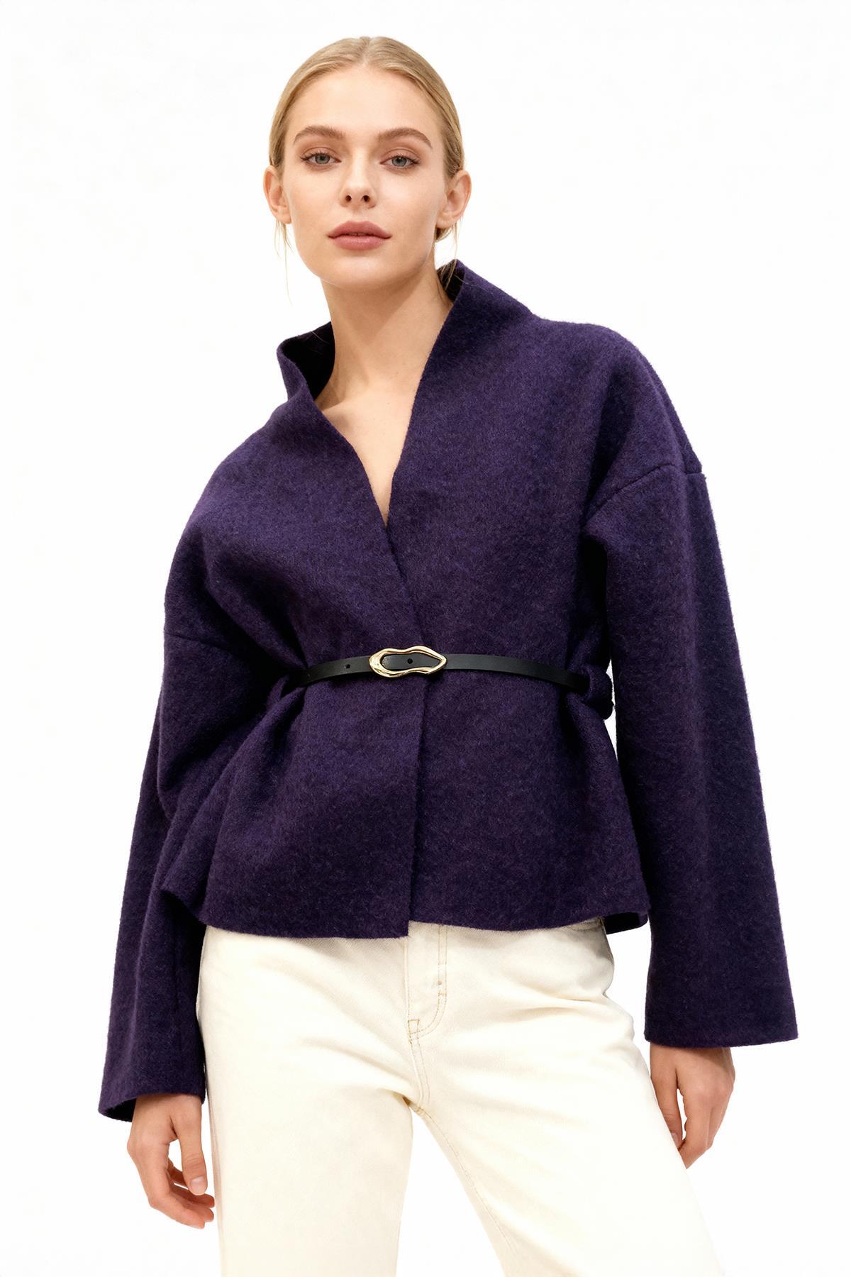 3100A Kemerli Ceket Mor - 1