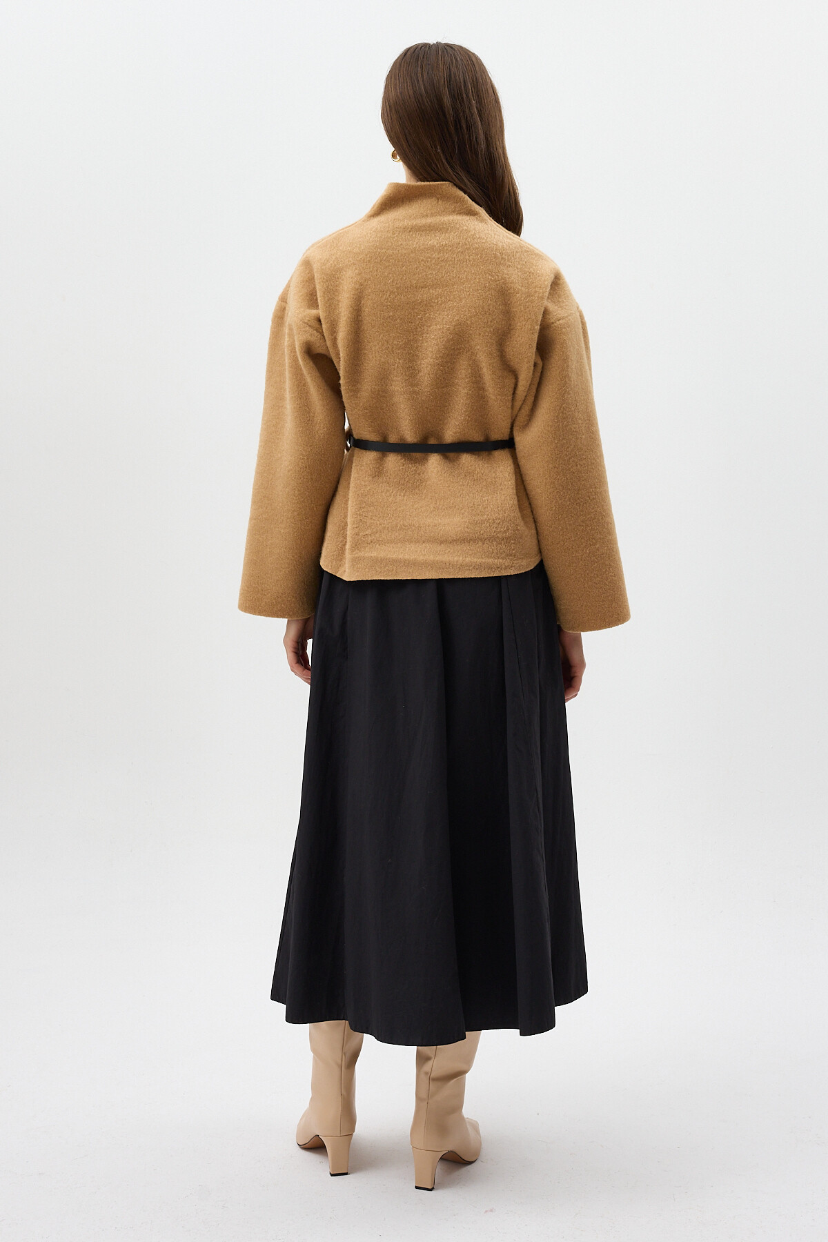 Vizon Hâkim Yaka Kemer Detaylı Kısa Kaşe Kadın Ceket 3100A - 5