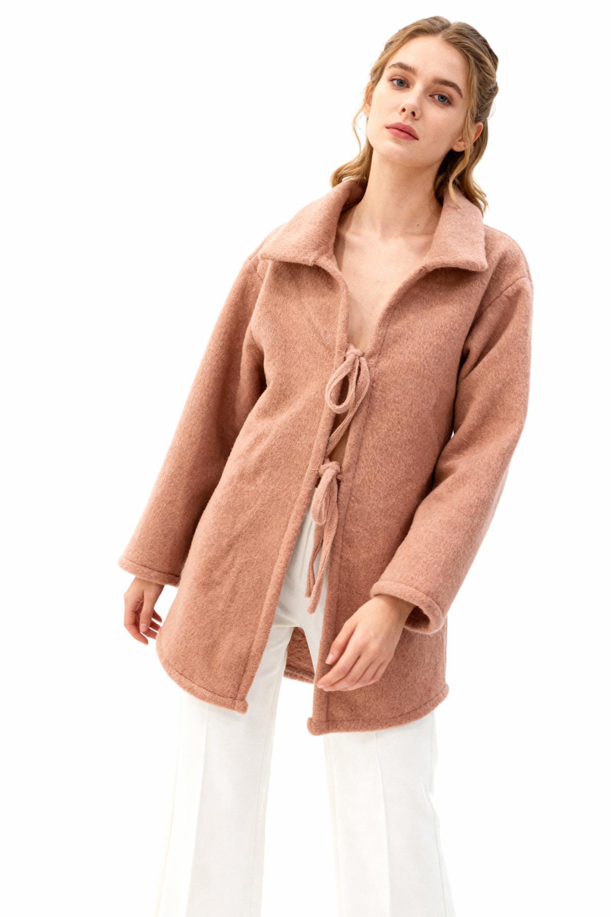 3101A Ön Bağlamalı Uzun Kol Ceket Gül - 1