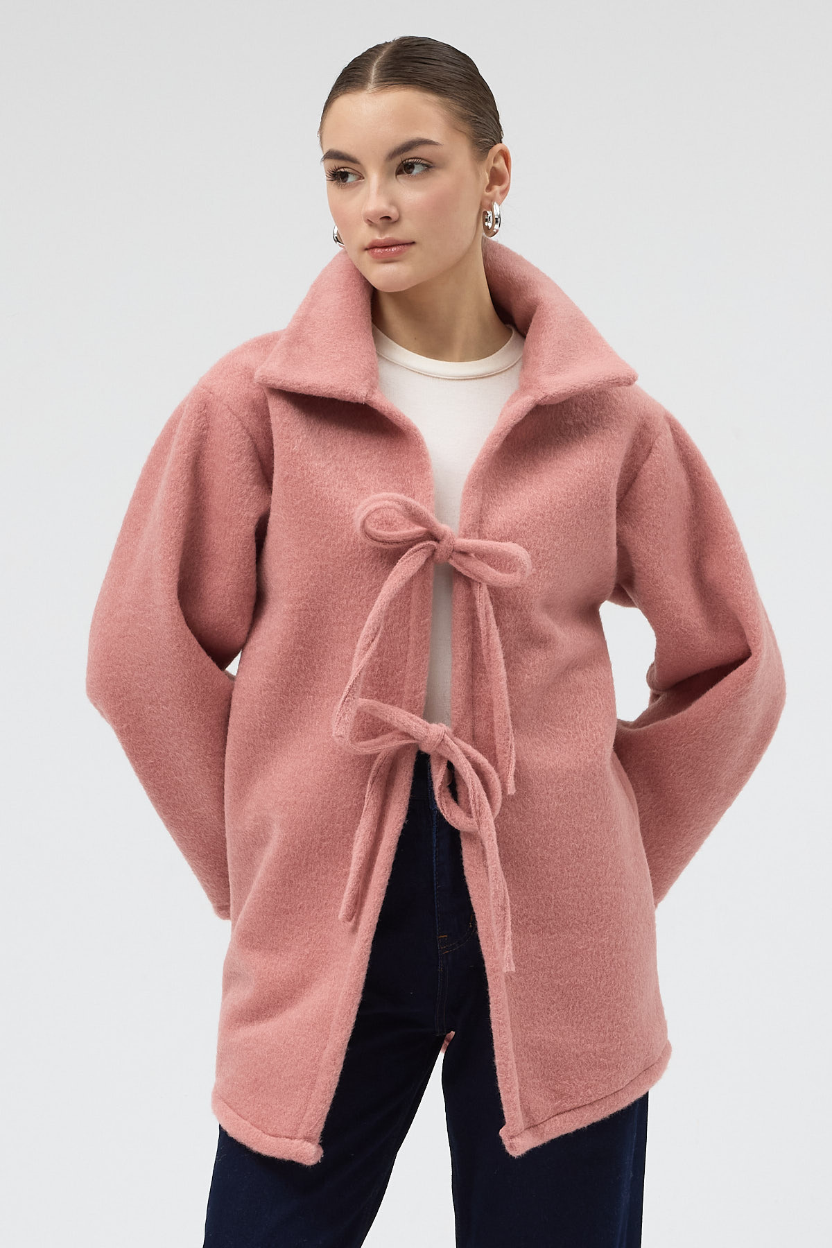 Gül Kruvaze Görünümlü Önü Bağlamalı Kadın Ceket 3101A - RAYS