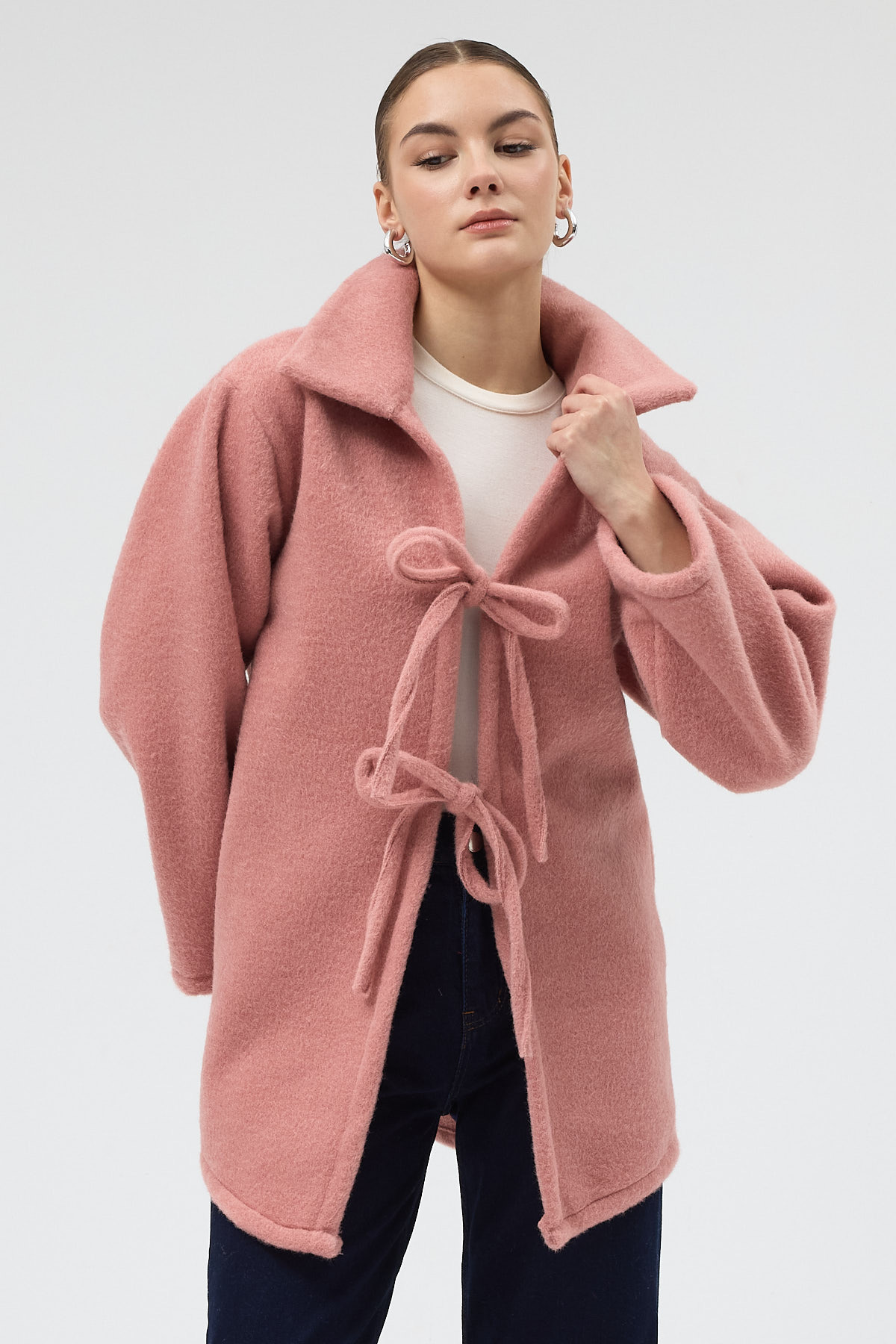 Gül Kruvaze Görünümlü Önü Bağlamalı Kadın Ceket 3101A - 6