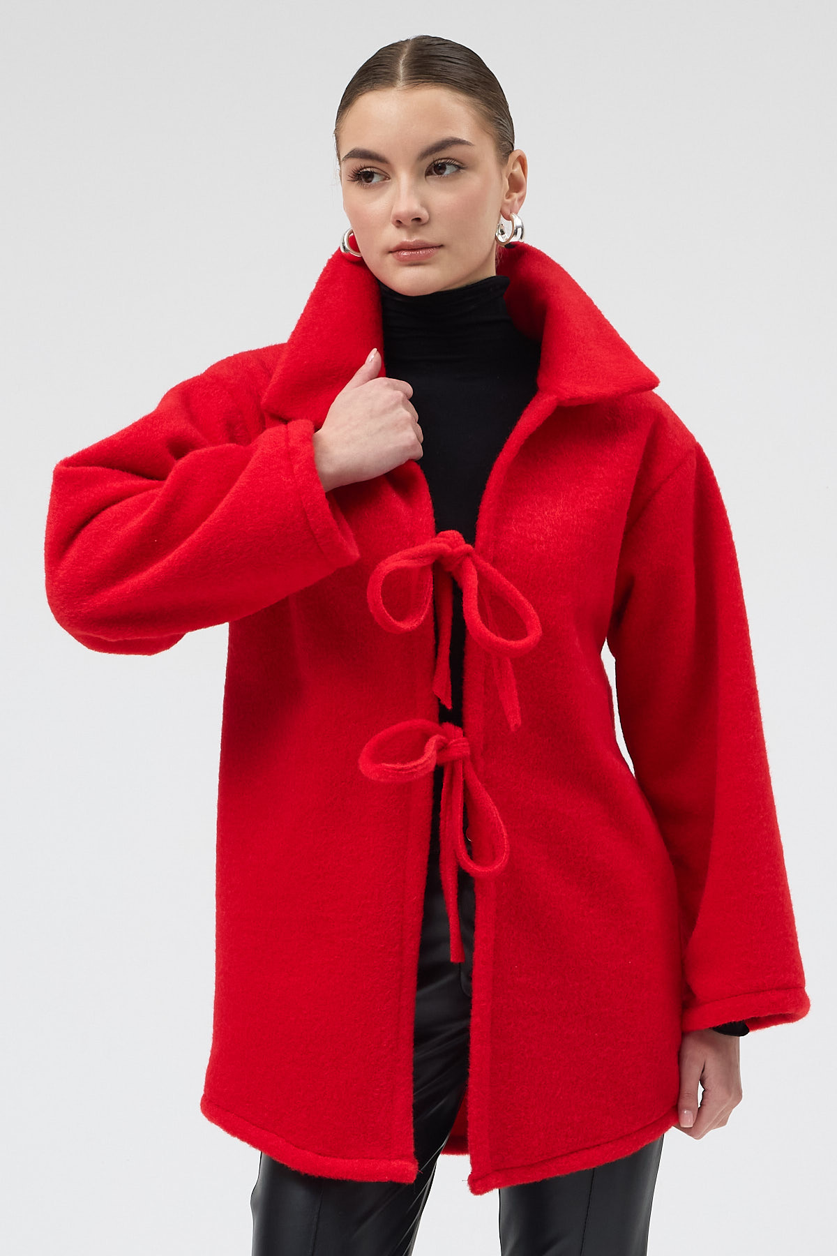 Kırmızı Kruvaze Görünümlü Önü Bağlamalı Kadın Ceket 3101A - 6