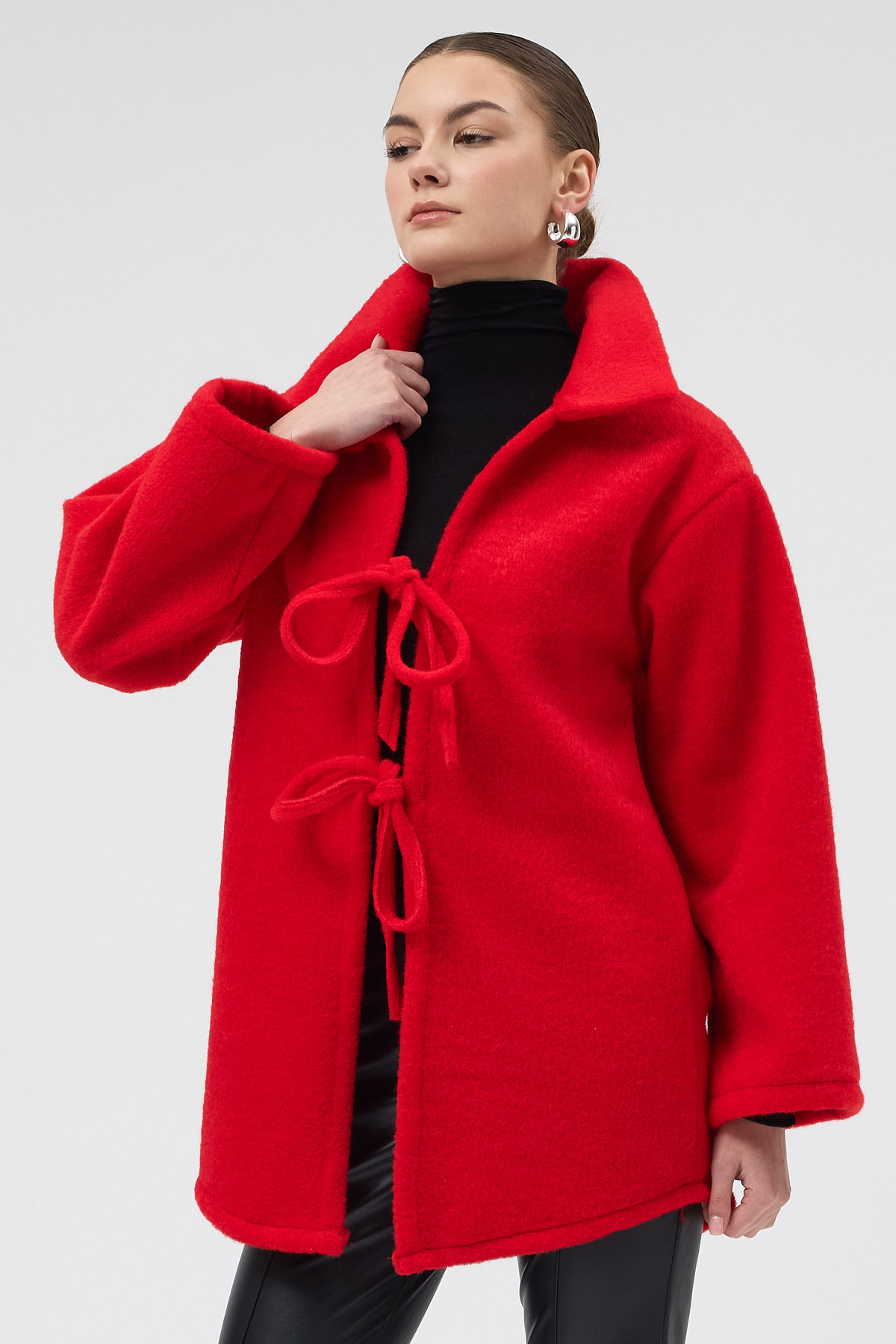 Kırmızı Kruvaze Görünümlü Önü Bağlamalı Kadın Ceket 3101A - RAYS