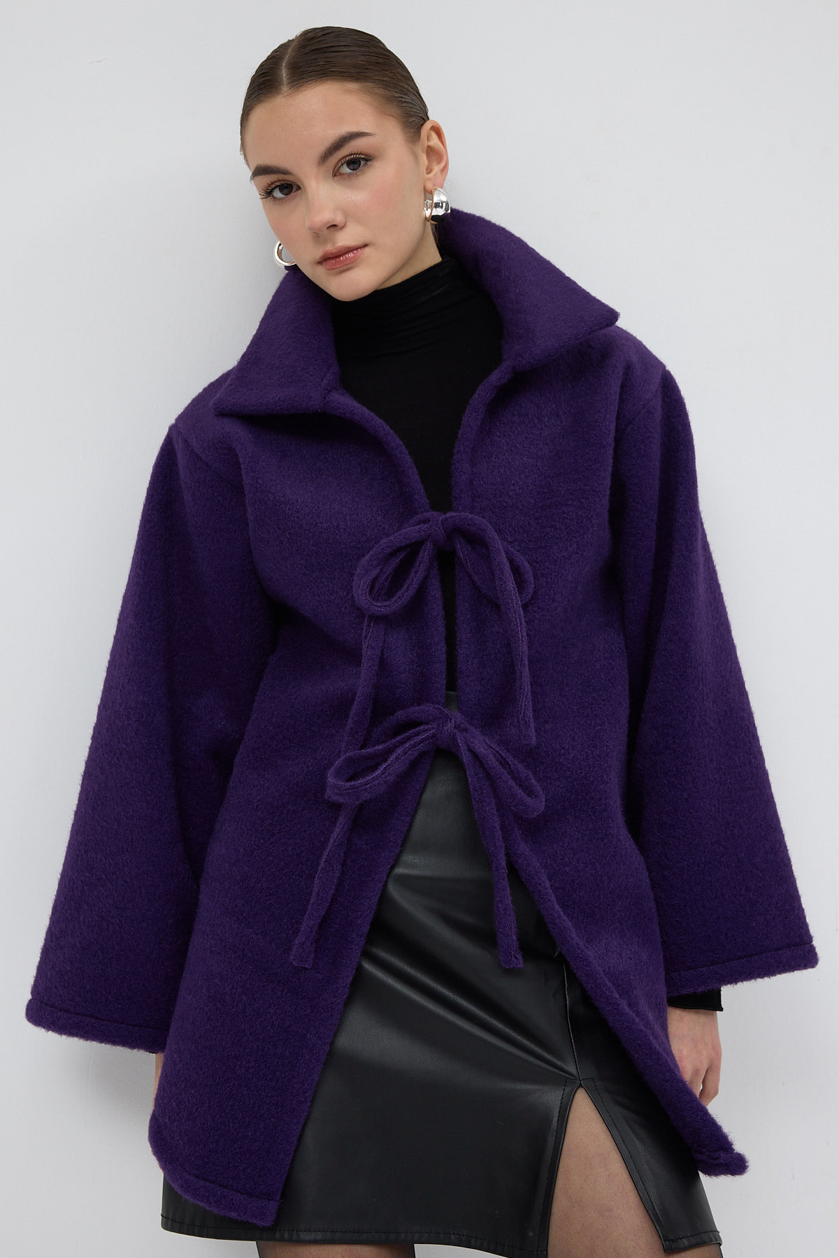 3101A Ön Bağlamalı Uzun Kol Ceket Mor - RAYS (1)