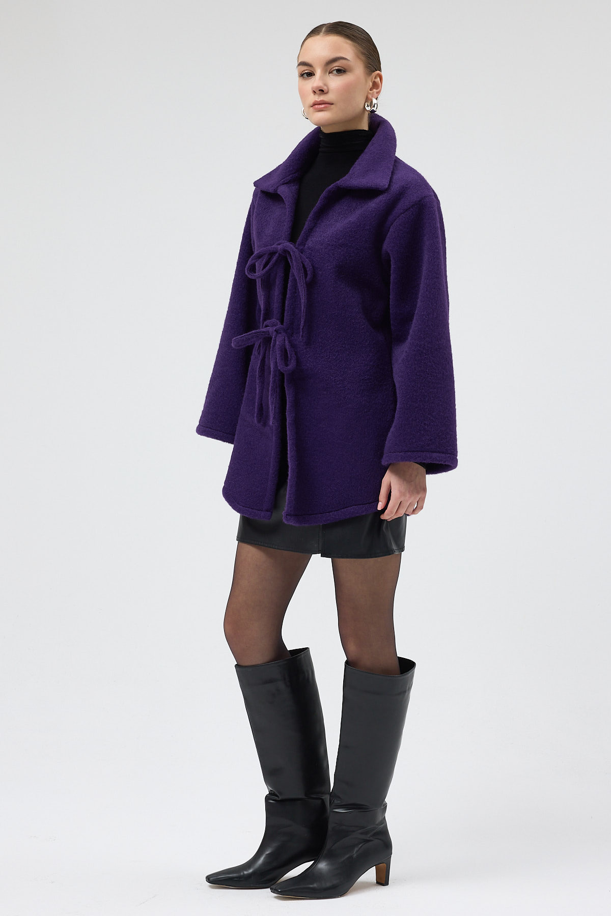 Mor Kruvaze Görünümlü Önü Bağlamalı Kadın Ceket 3101A - RAYS