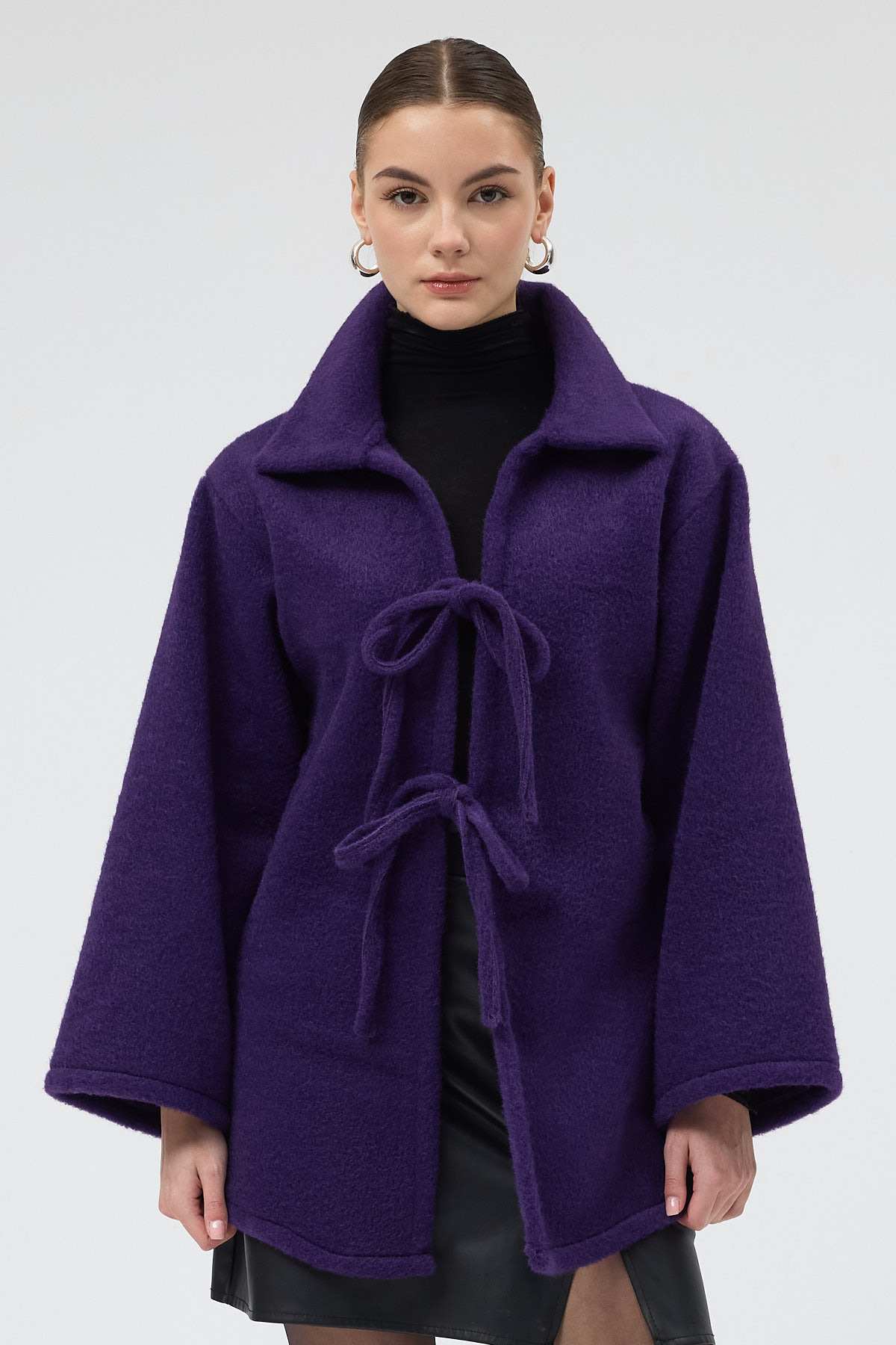 Mor Kruvaze Görünümlü Önü Bağlamalı Kadın Ceket 3101A - RAYS (1)