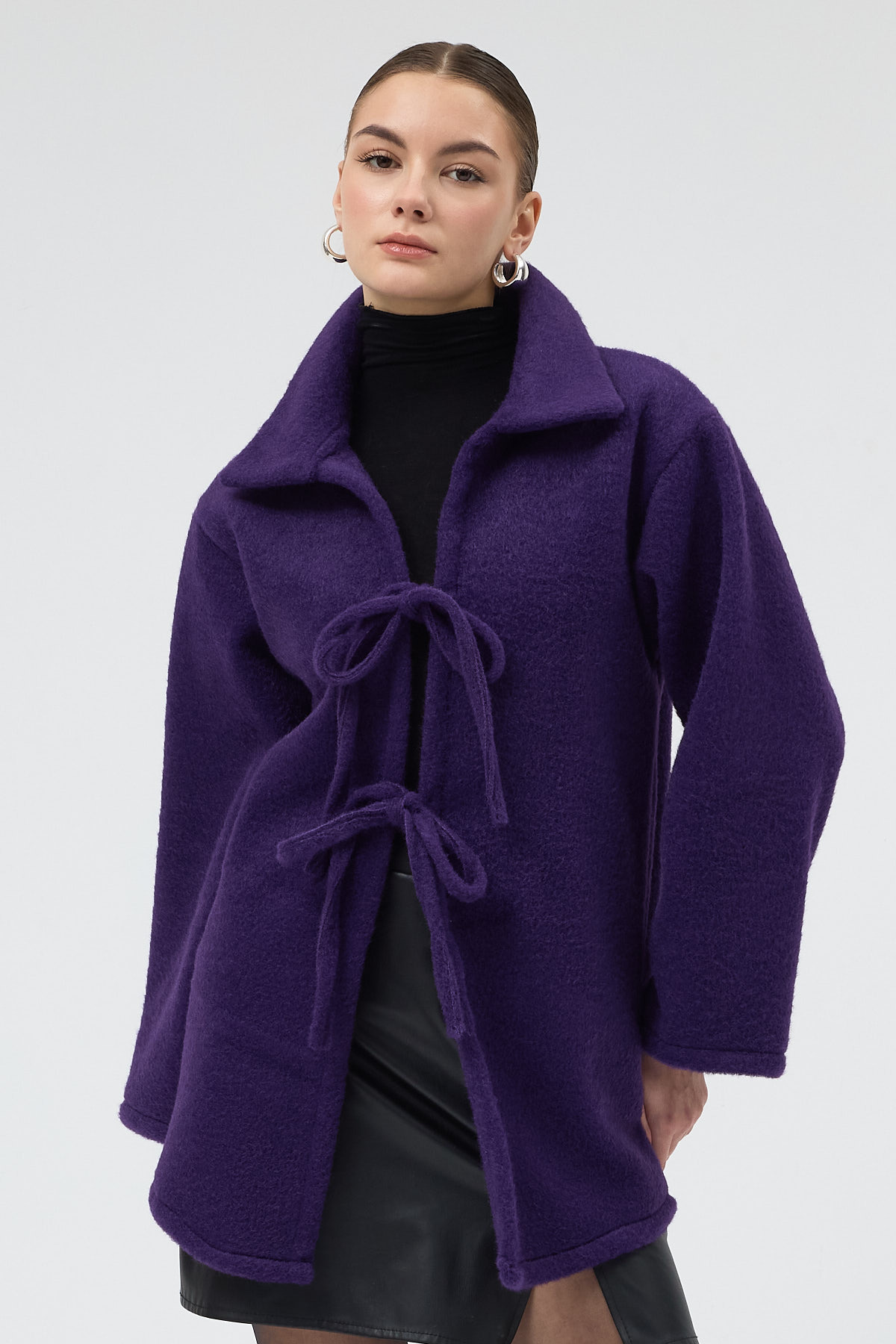 Mor Kruvaze Görünümlü Önü Bağlamalı Kadın Ceket 3101A - 6