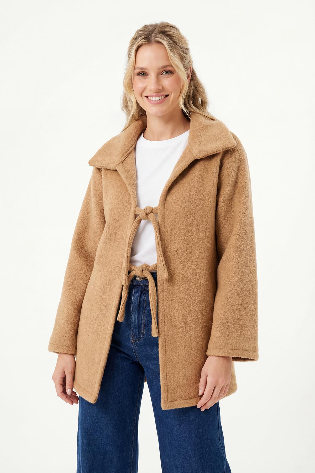 3101A Ön Bağlamalı Uzun Kol Ceket Vizon - RAYS